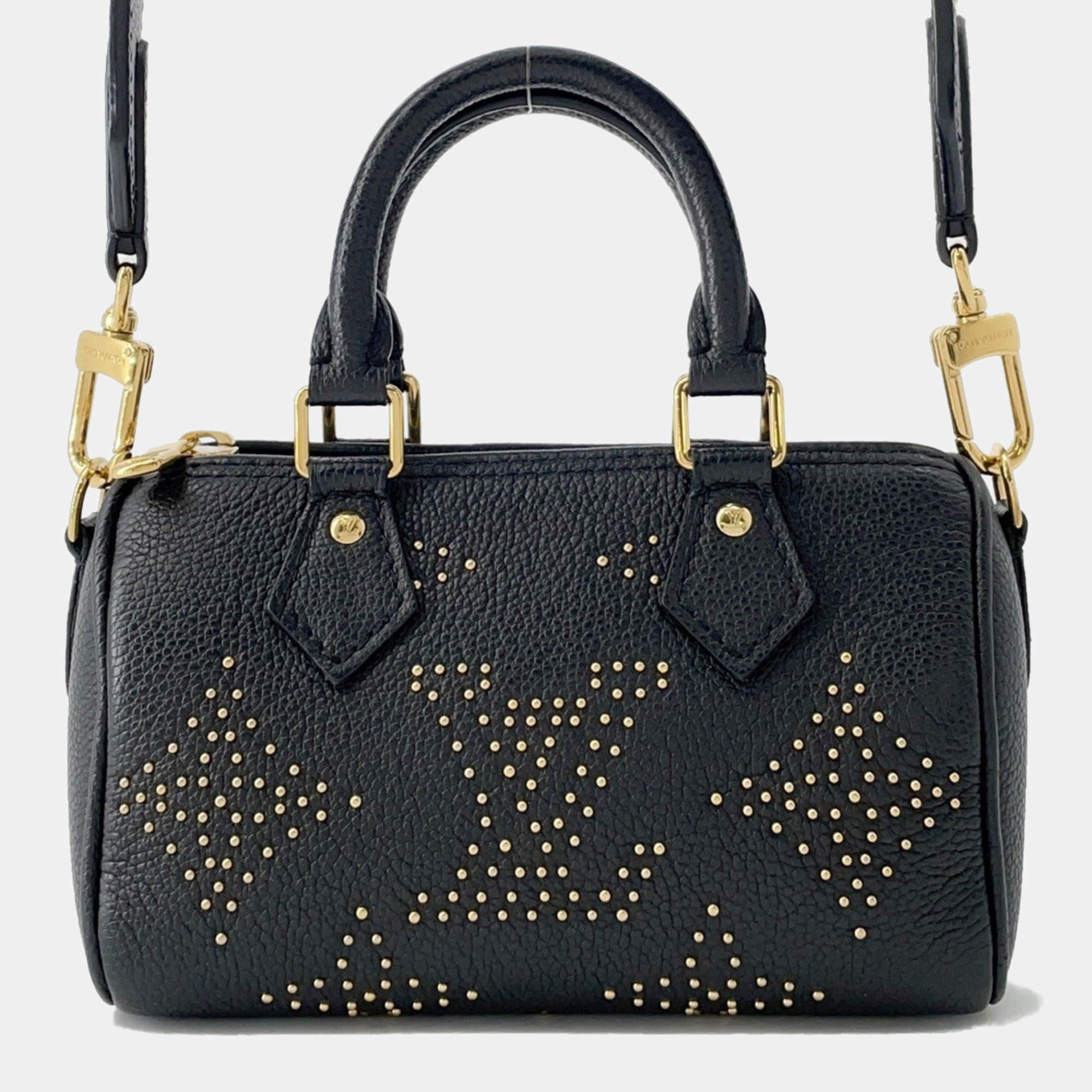 Pre Owned Louis Vuitton Monogram Empreinte Nano Speedy Handbag Black
