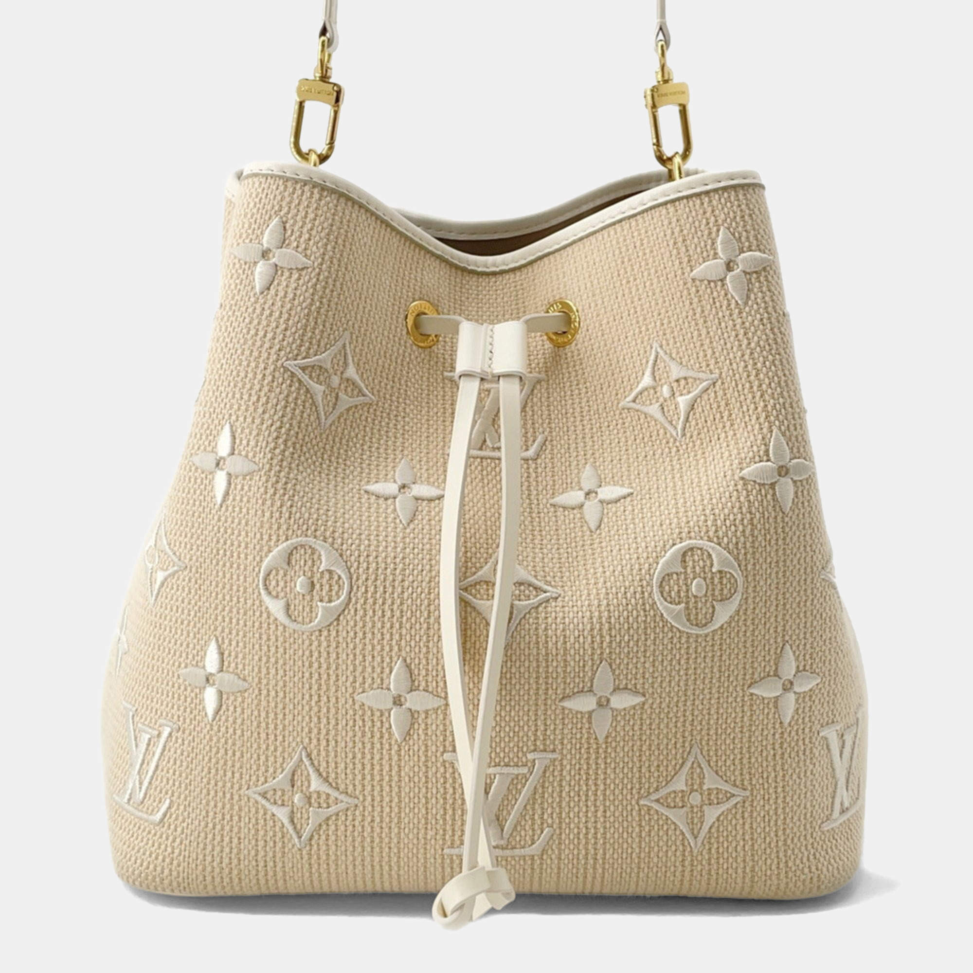 Pre Owned Louis Vuitton Monogram Cotton By The Pool Neo Noe Mm Shoulder Bag Beige White