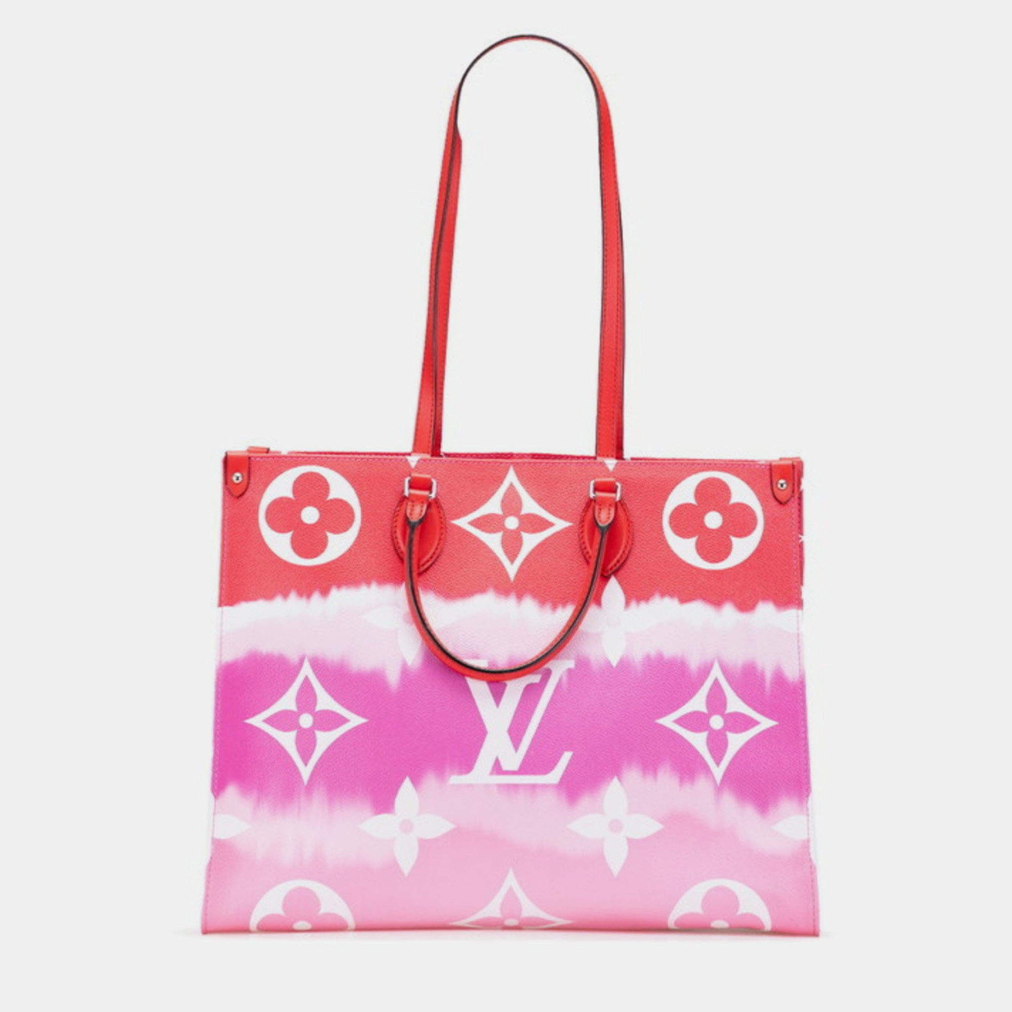 Pre Owned Louis Vuitton Monogram Giant Lv Escale On The Go GM Tote Bag Red Purple Pink Leather