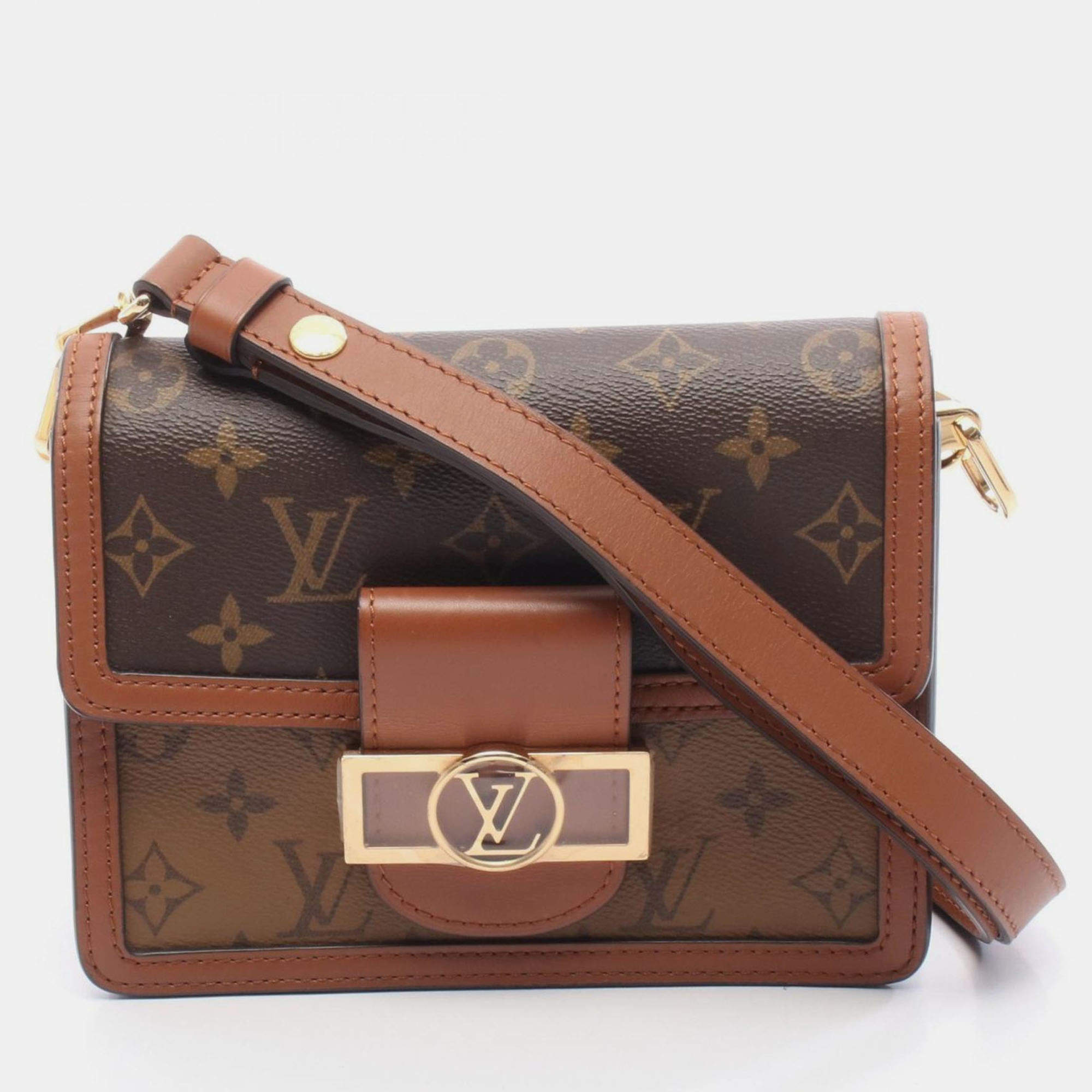 Pre Owned Louis Vuitton Dauphine Mini Shoulder Bag In Coated Canvas And Leather With Monogram Reverse Pattern Brown Beige