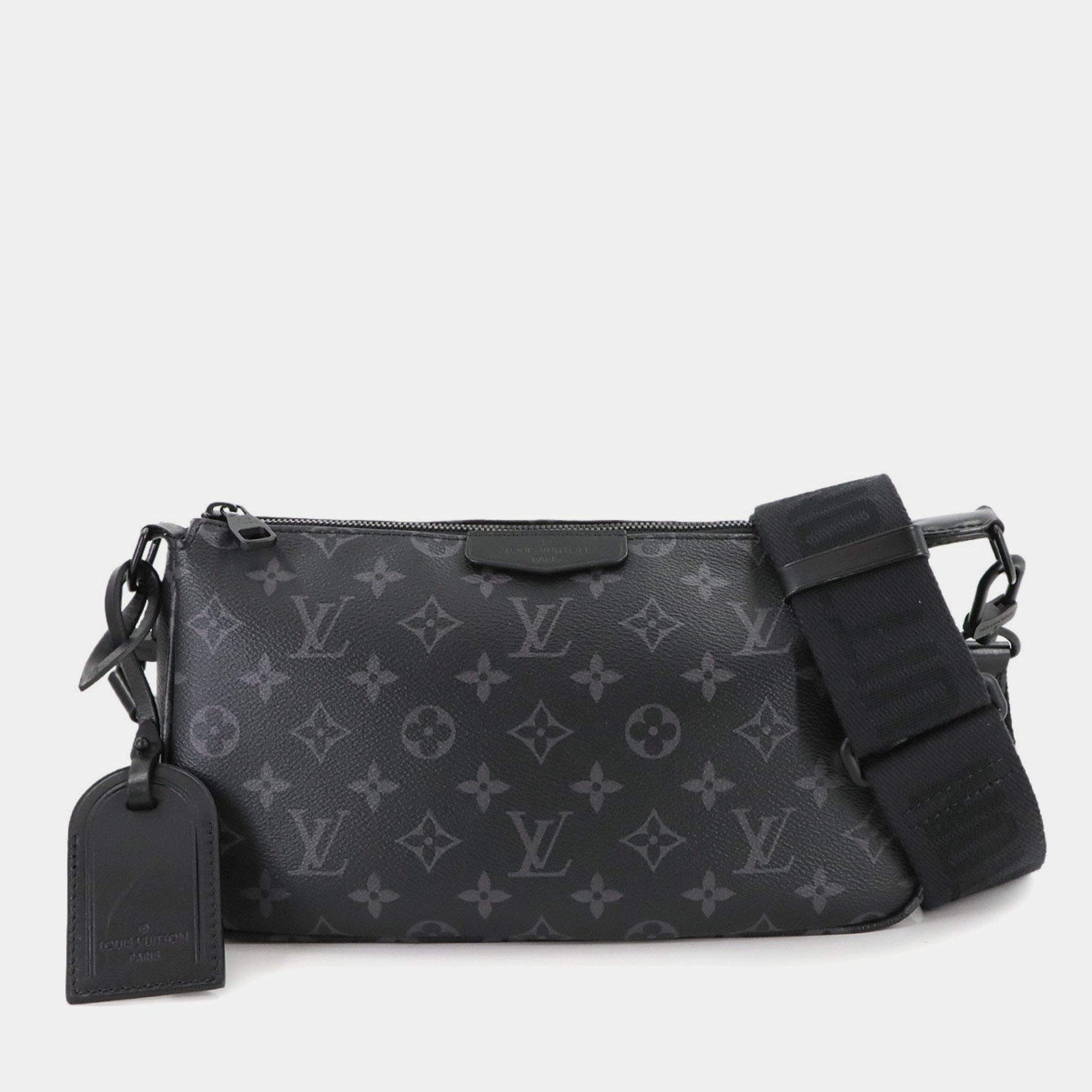 Pre Owned Louis Vuitton Monogram Eclipse Pochette Accessoire Xl Shoulder Bag Black