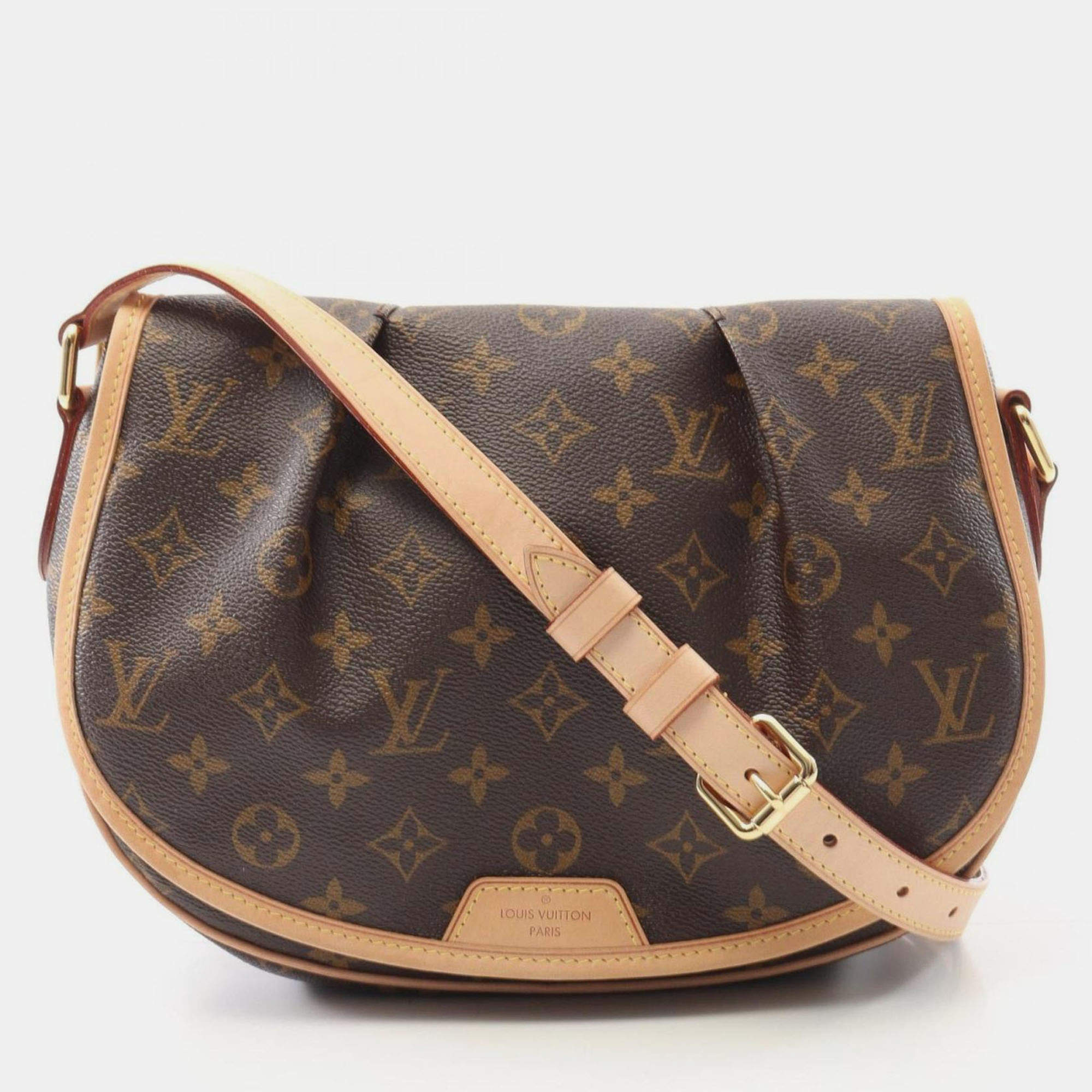 Pre Owned Louis Vuitton Menilmontant Pm Shoulder Bag In Coated Canvas And Leather With Monogram Design Brown