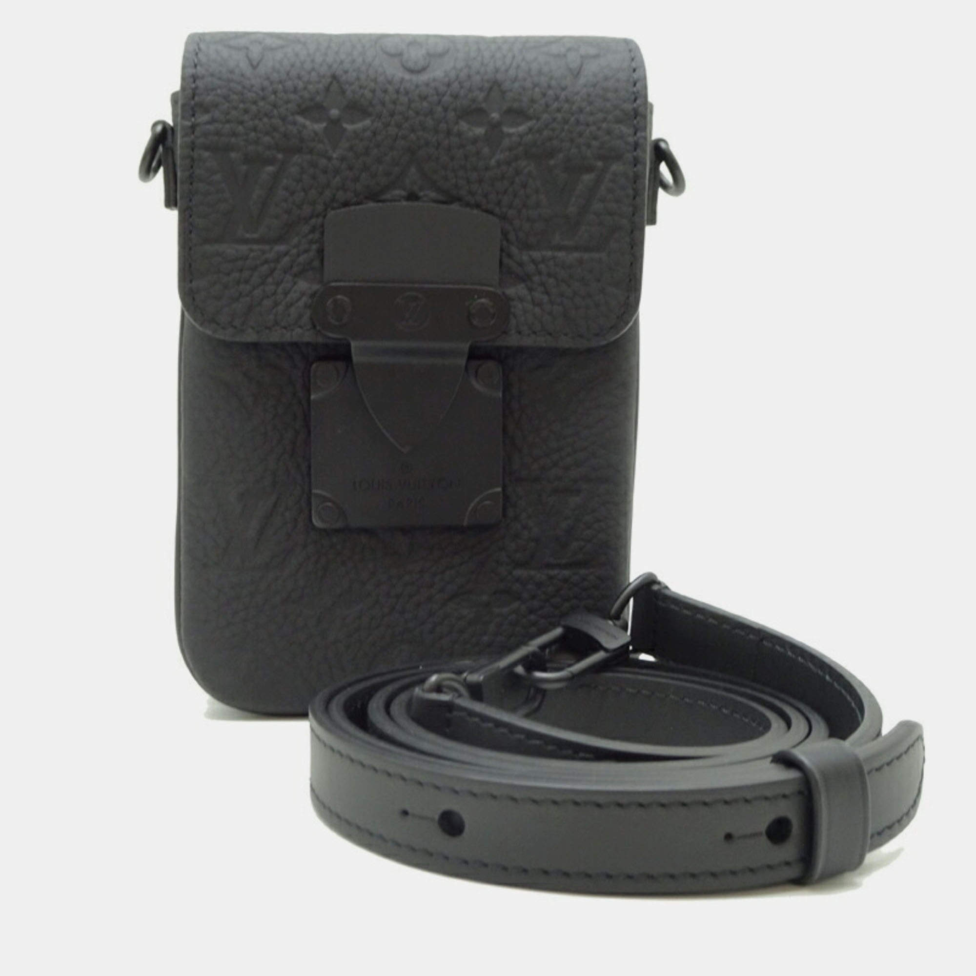 Pre Owned Louis Vuitton S-Lock Vertical Wearable Wallet Shoulder Bag M81524 In Taurillon Noir (Black)