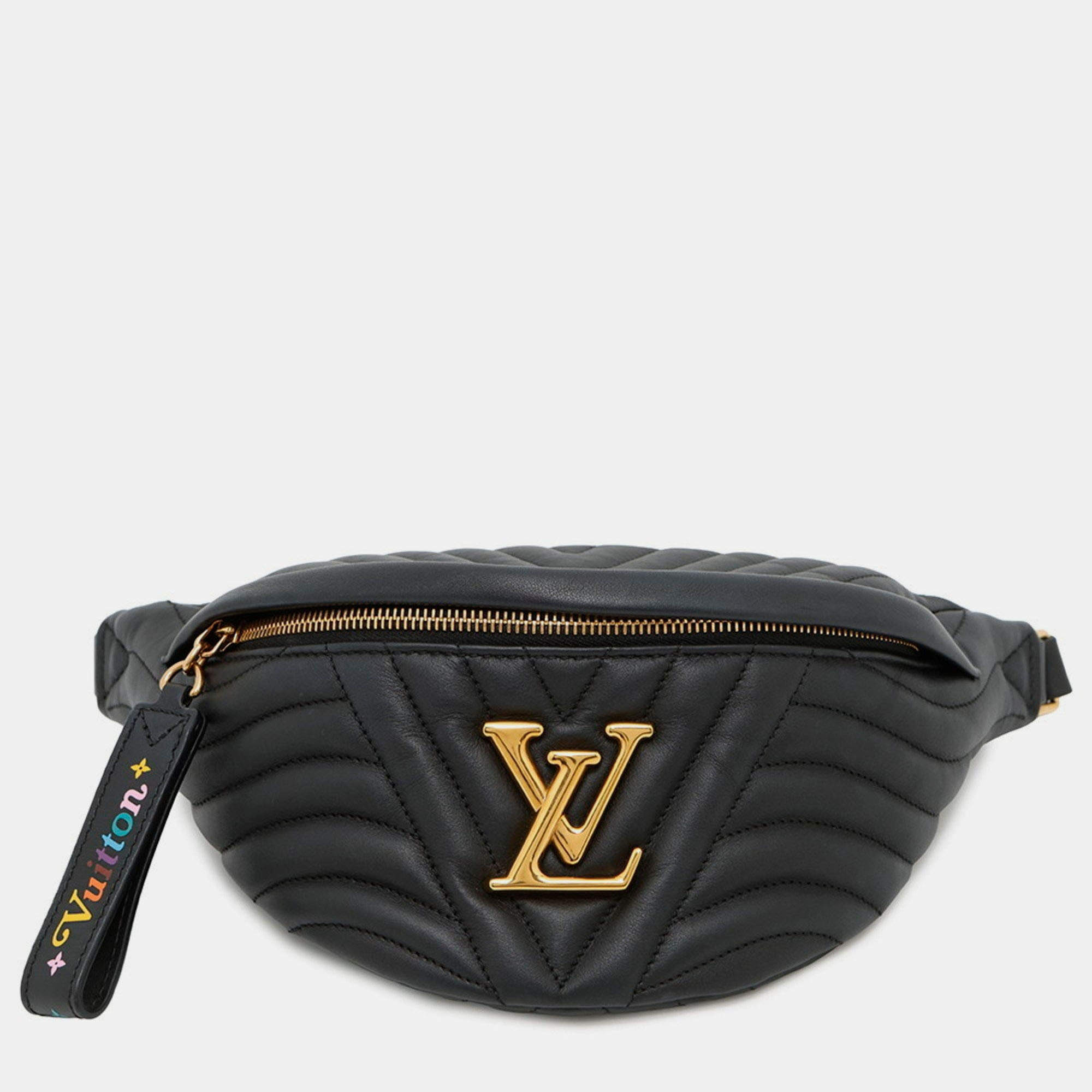 Pre Owned Louis Vuitton New Wave Bum Bag Calfskin Leather Black