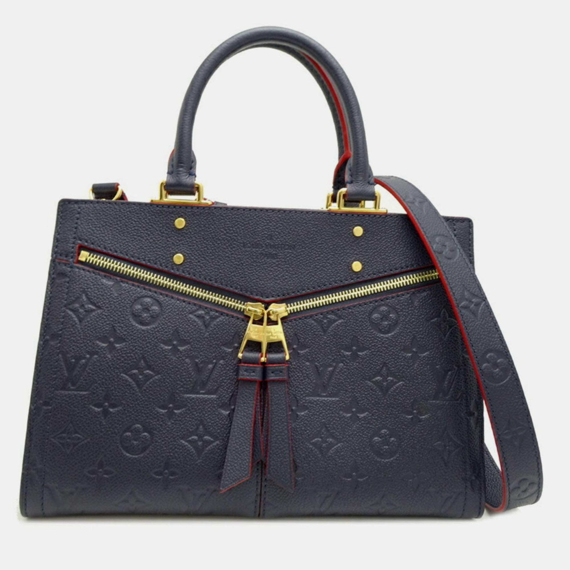 Pre Owned Louis Vuitton Three Pm Handbag Monogram Empreinte Marine Rouge (Navy/Red)