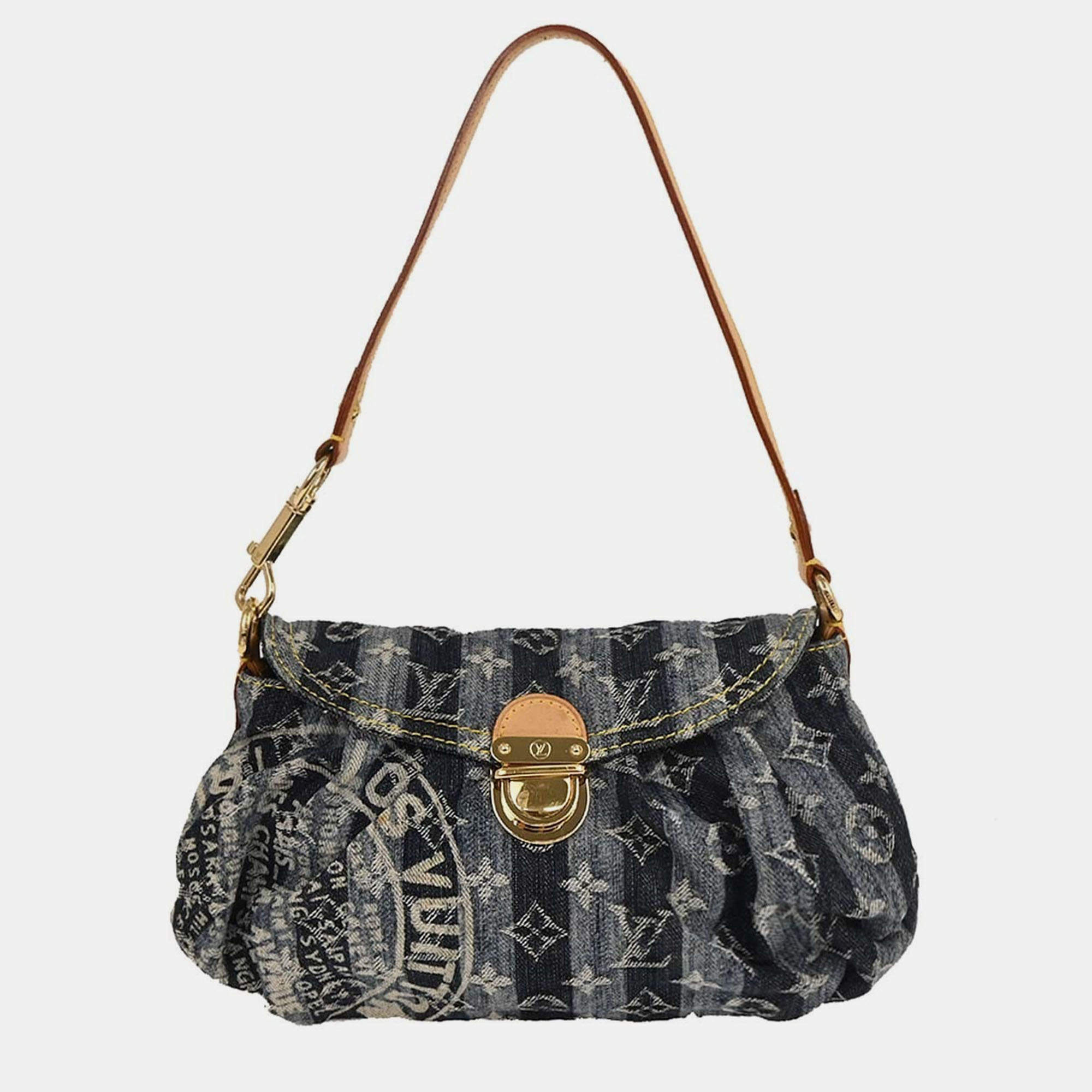 Pre Owned Louis Vuitton Blue Monogram Denim Mini Pleaty Raye Handbag