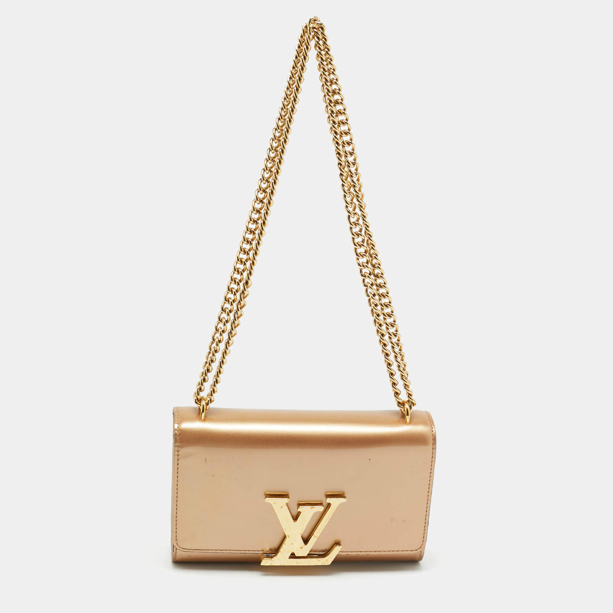 Pre Owned Louis Vuitton Beige Patent Leather Chain Louise MM Bag