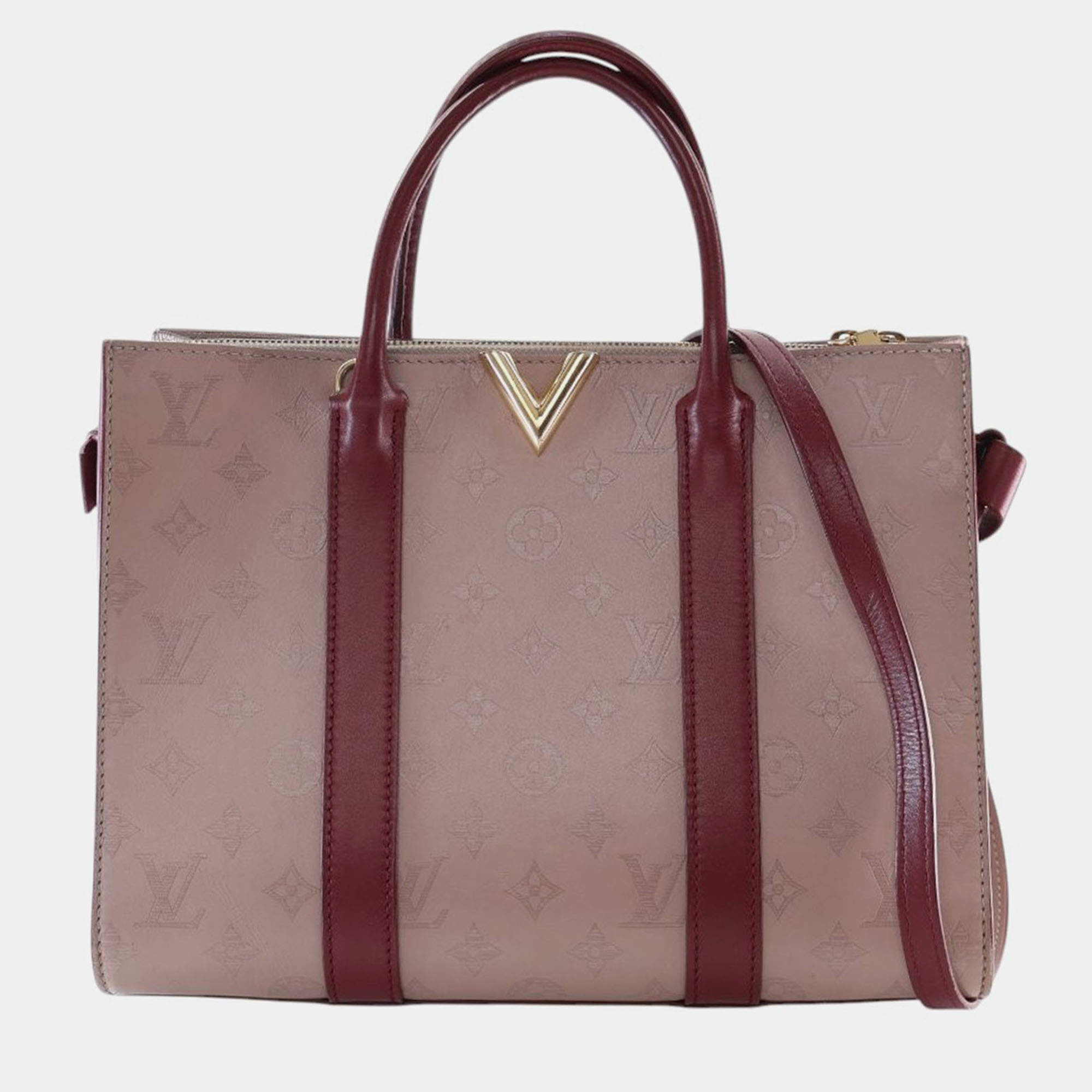 Pre Owned Louis Vuitton Brown Monogram Cuir Plume Very Tote MM