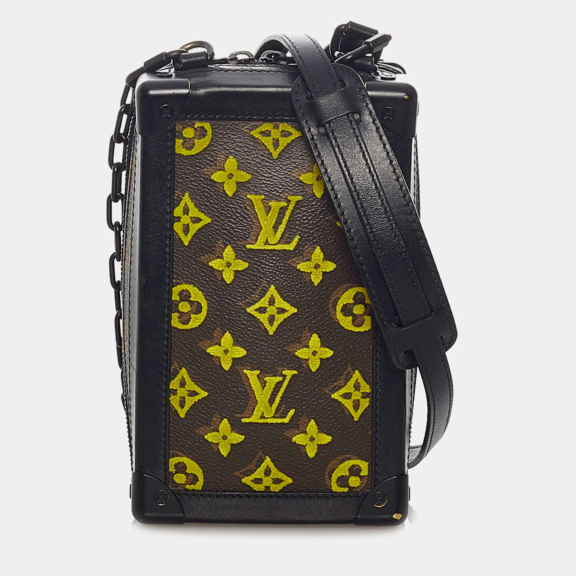 Pre Owned Louis Vuitton Black Brown Monogram Tuffetage Vertical Soft Trunk