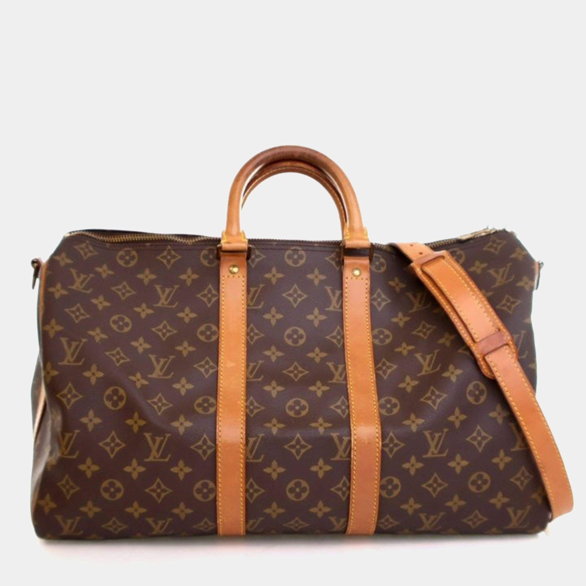 Pre Owned Louis Vuitton Vintage Brown Monogram Keepall Bandouliere 45