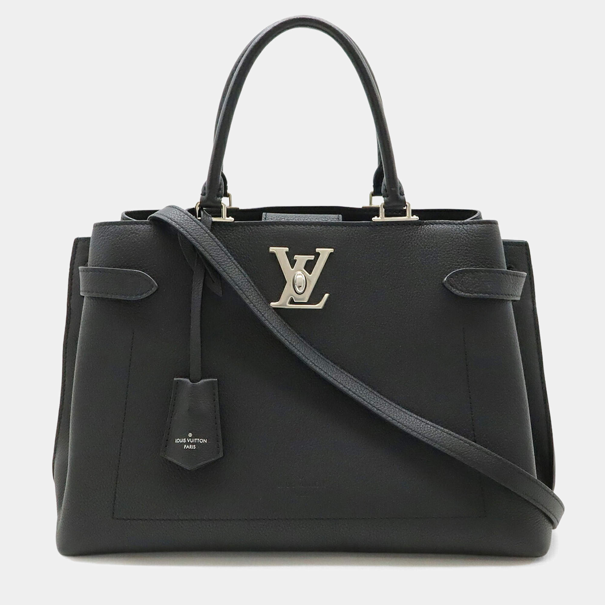 Pre Owned Louis Vuitton Lock Me Day Handbag  Tote Bag  Shoulder Leather  Noir  Black