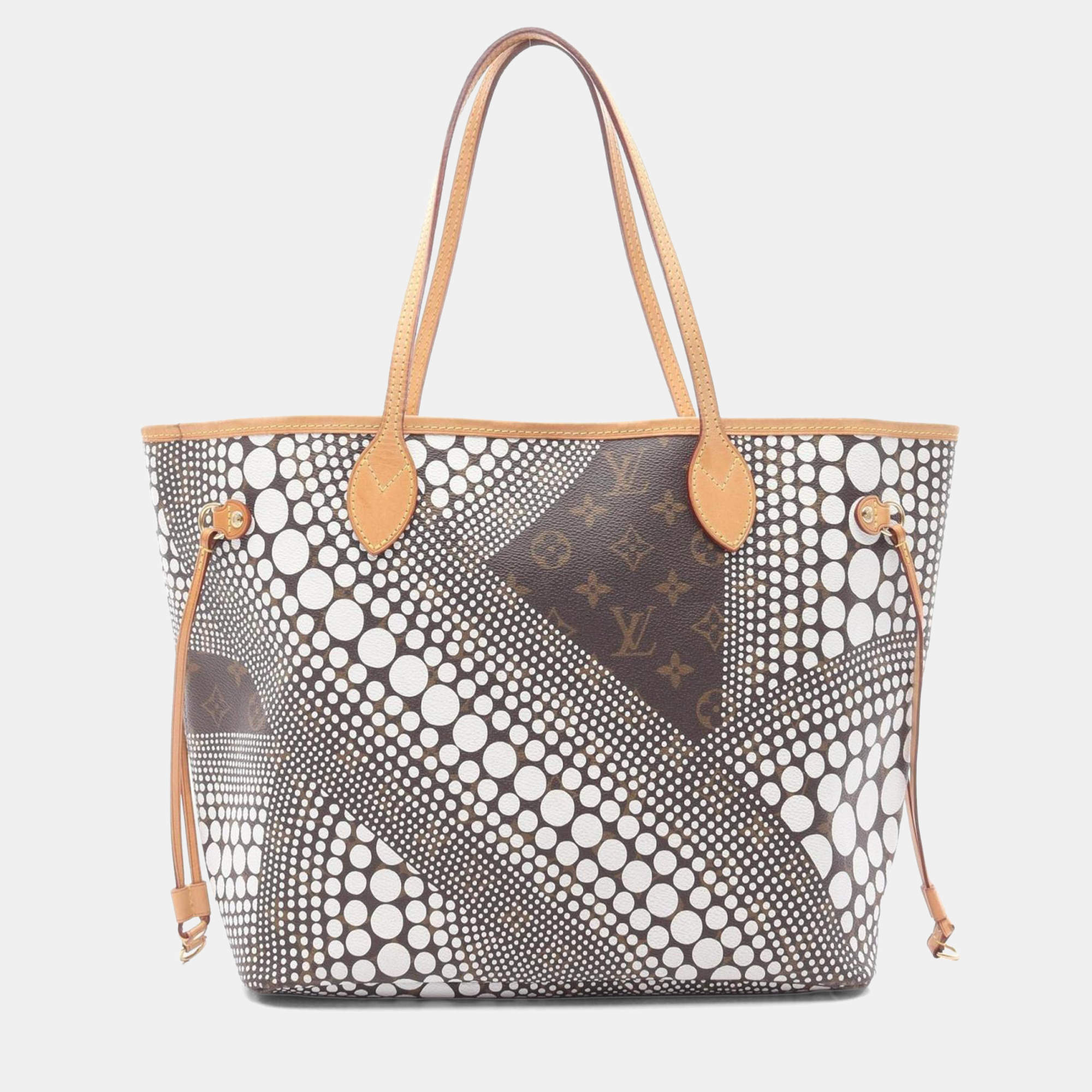 Pre Owned Louis Vuitton Neverfull Mm Tote Bag  Coated Canvas-Coated Canvas And Leather  Monogram Wave  White/Brown