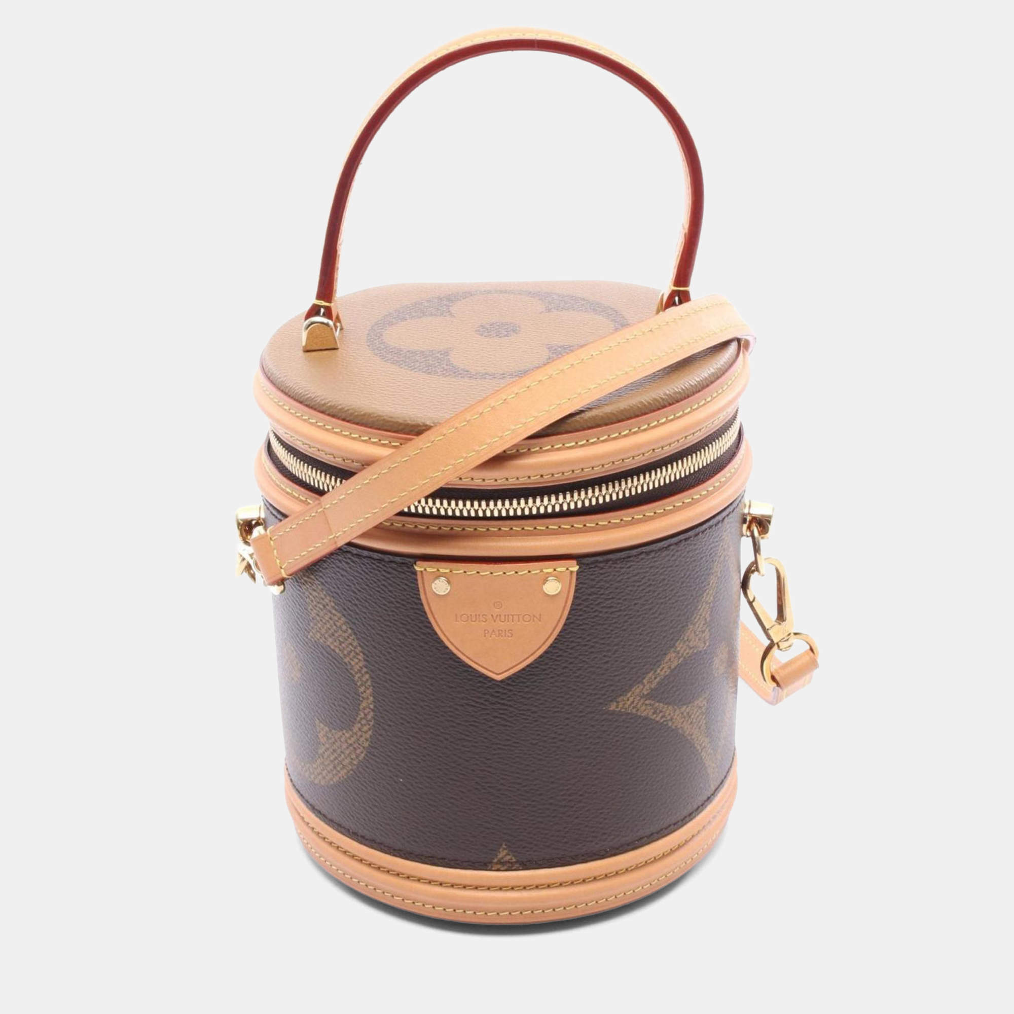 Pre Owned Louis Vuitton Cannes Handbag  Coated Canvas And Leather  Monogram Giant Reverse  Brown Multicolor