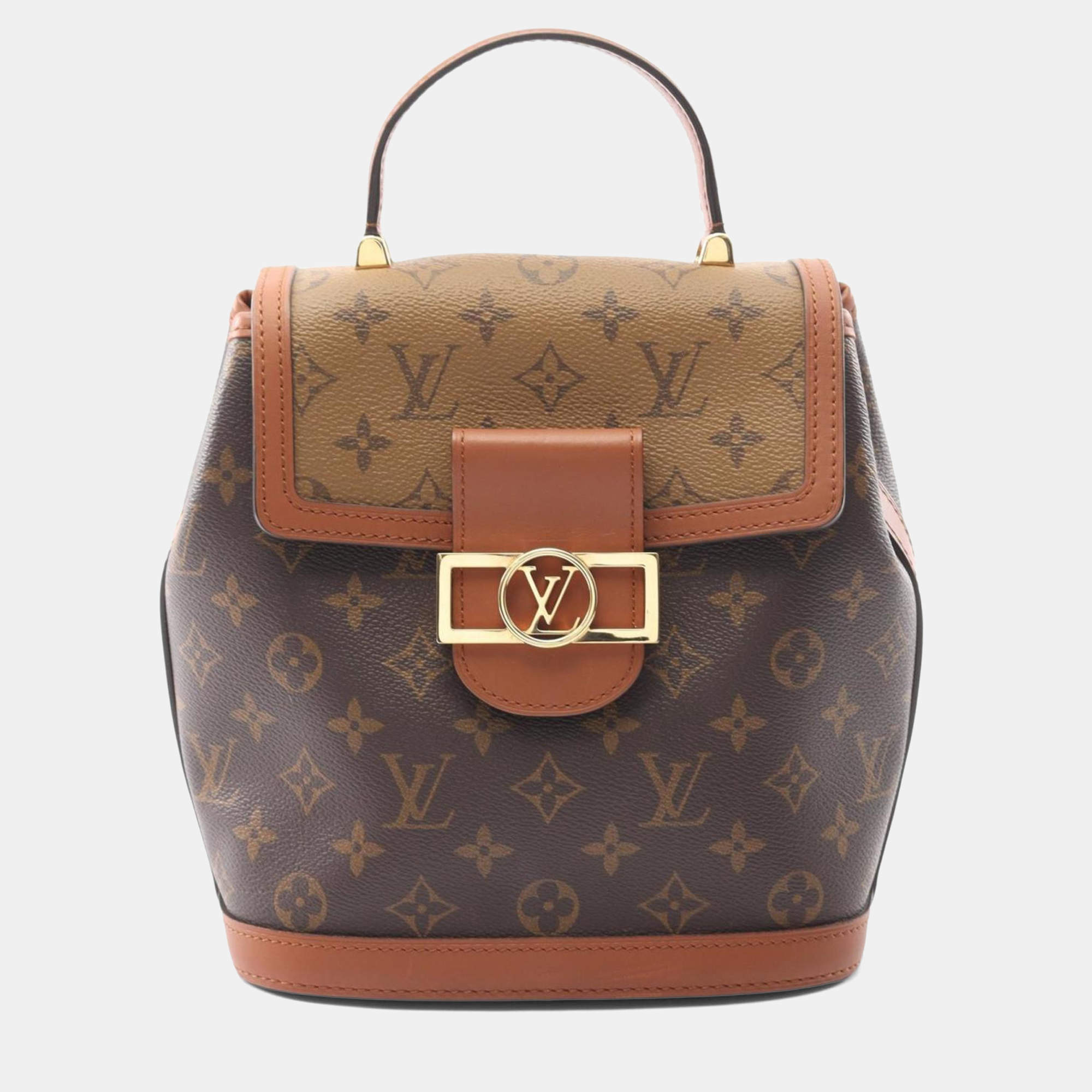 Pre Owned Louis Vuitton Dauphine Backpack  Pvc-Coated Canvas And Leather  Monogram Reverse  Brown
