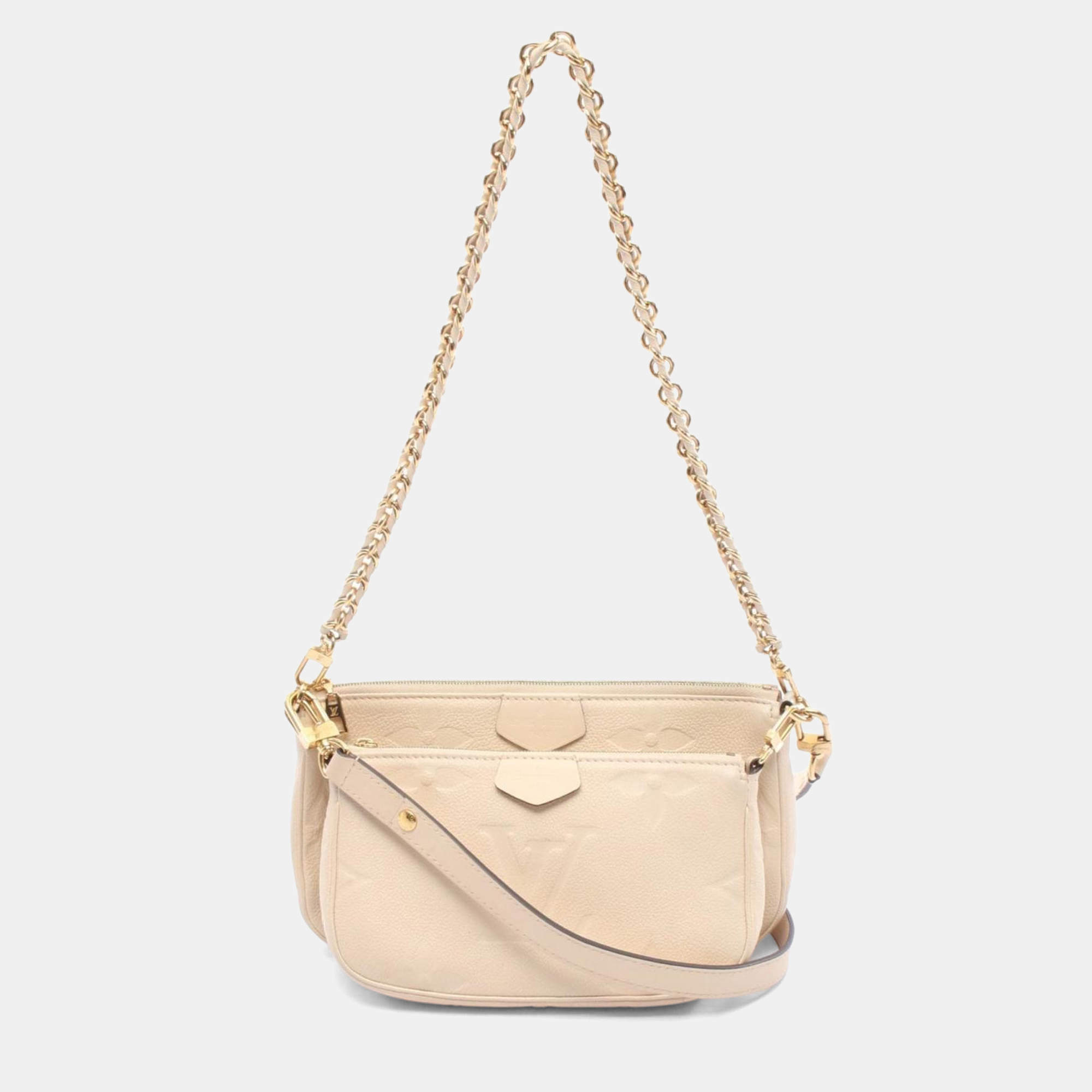 Pre Owned Louis Vuitton Multi Pochette Accessoires Shoulder Bag In Monogram Empreinte Leather  Ivory