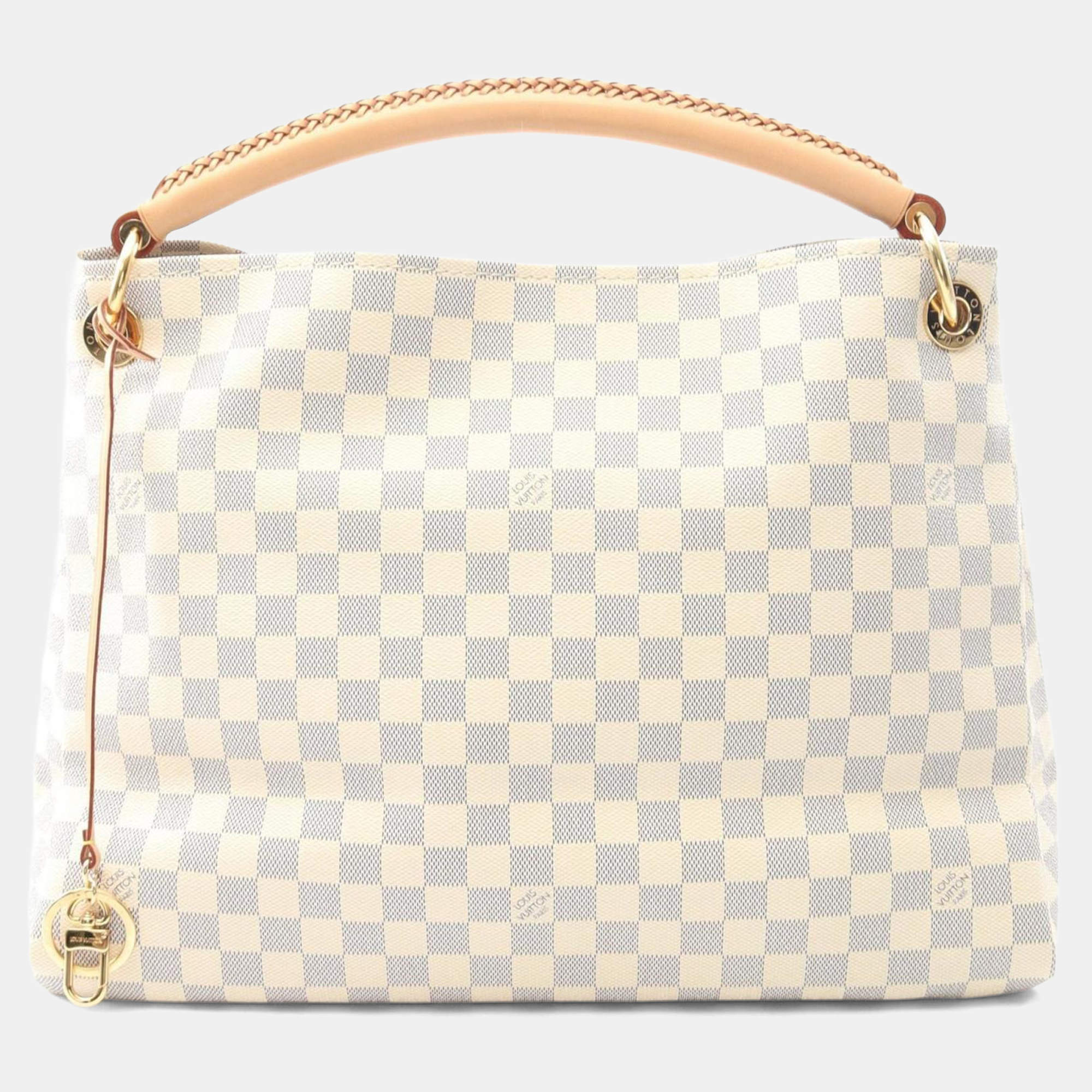 Pre Owned Louis Vuitton Artsy Mm Shoulder Bag  Coated Canvas And Leather  Damier Azur  White