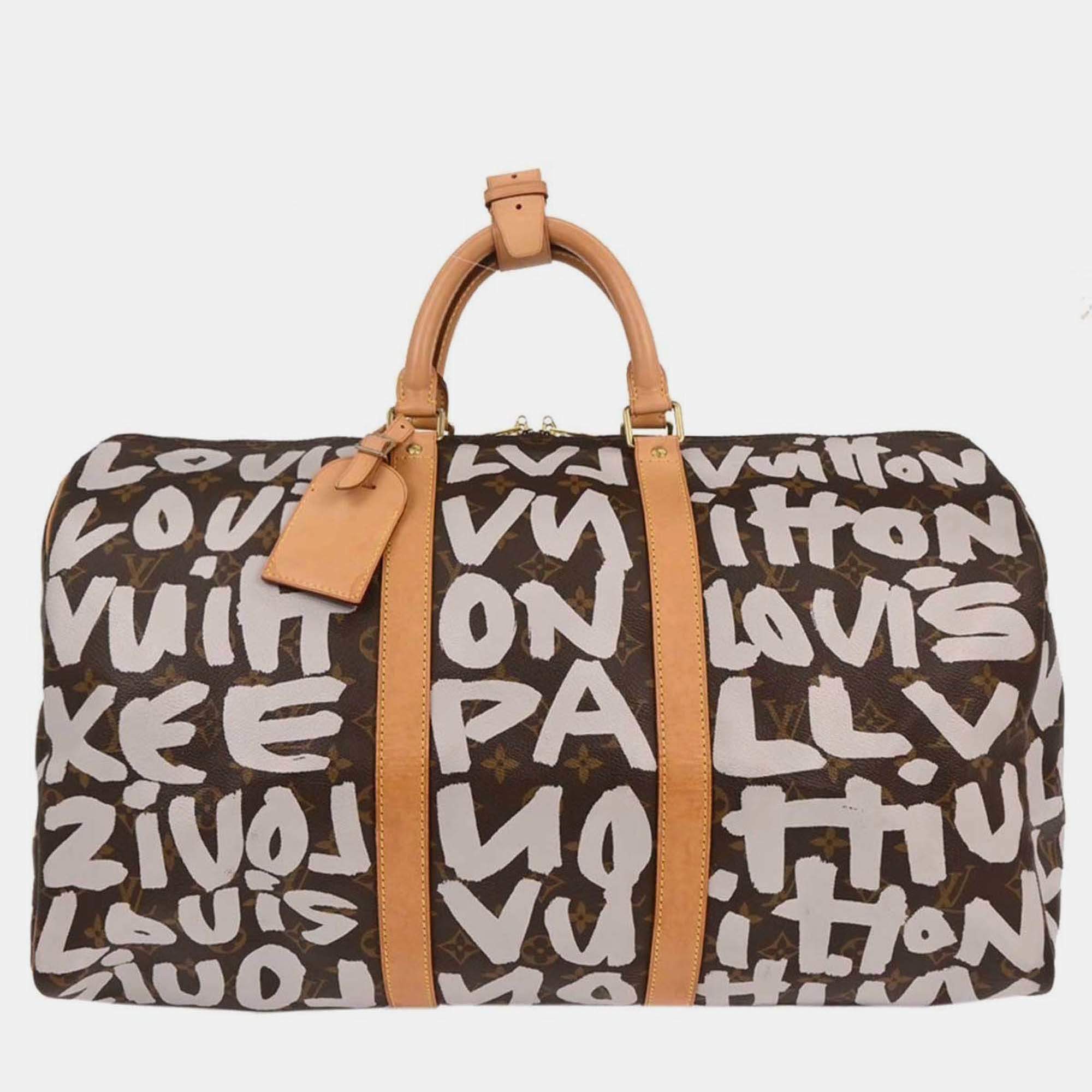 Pre Owned Louis Vuitton White Monogram Graffiti Keepall 50 Duffle Bag