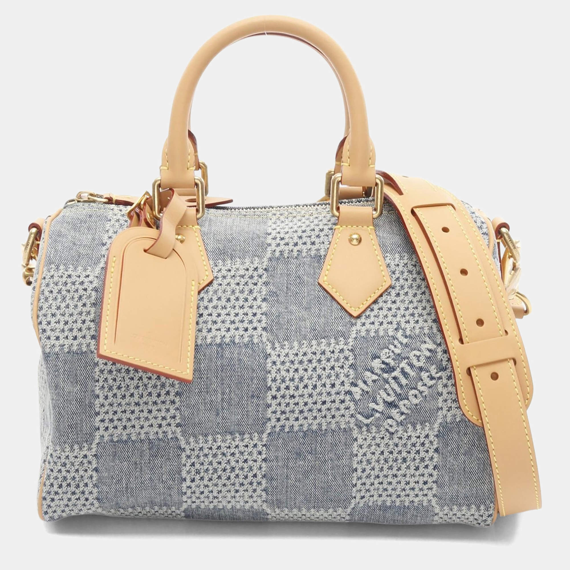 Pre Owned Louis Vuitton Speedy Bandouliere 25 3D Damier Giant Denim Bag 