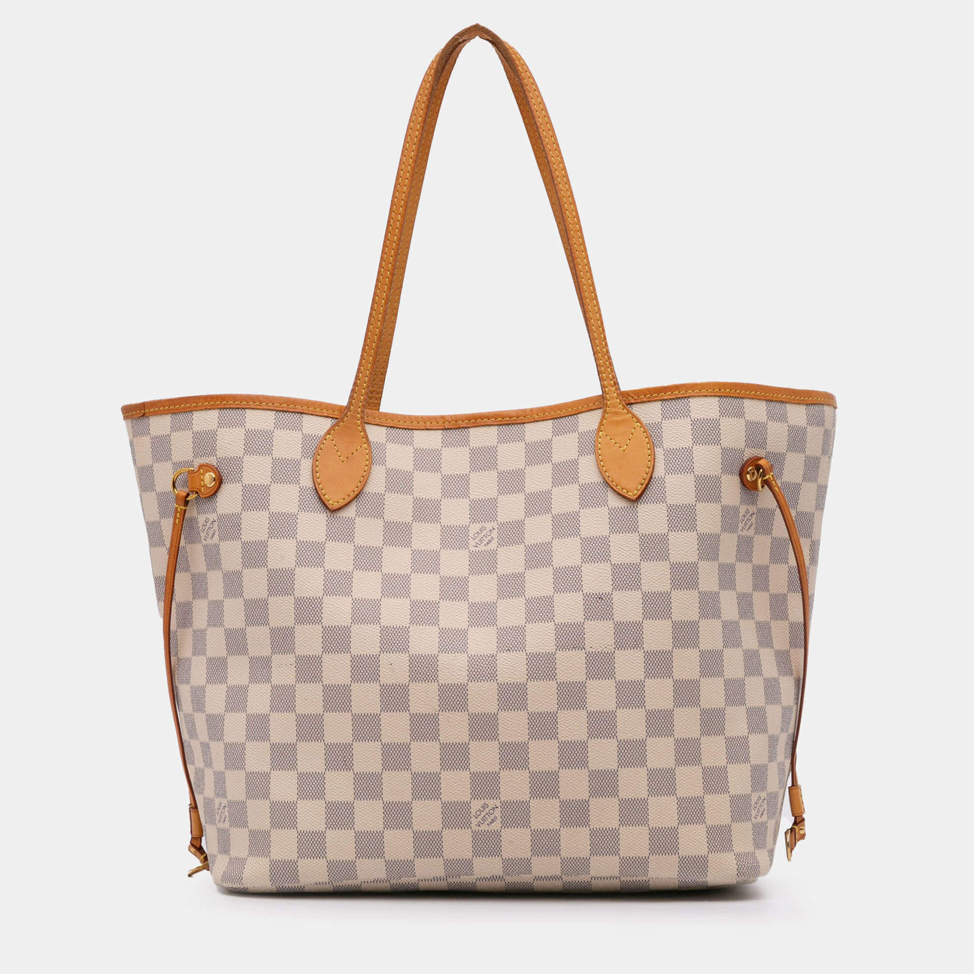 Pre Owned Louis Vuitton White Damier Azur Neverfull MM