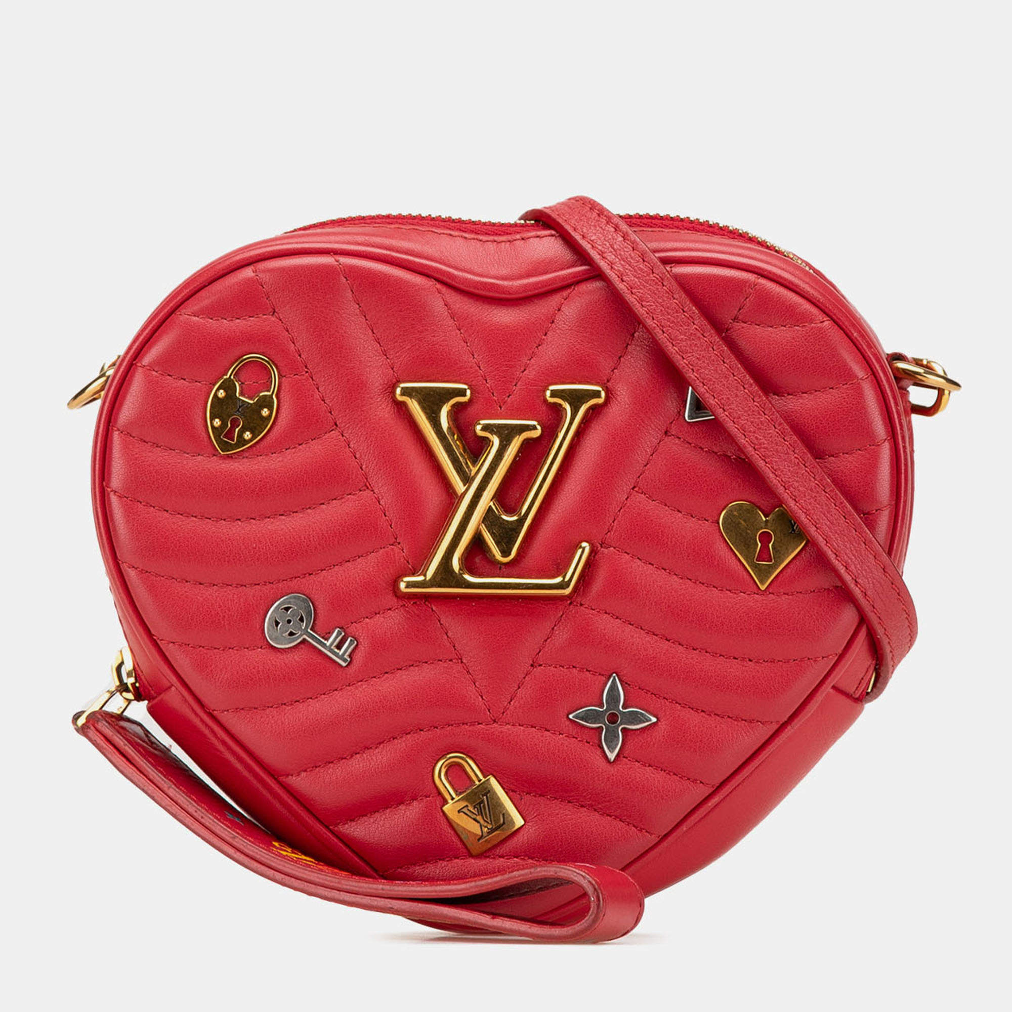 Pre Owned Louis Vuitton Red Calfskin Embellished New Wave Love Lock Crossbody
