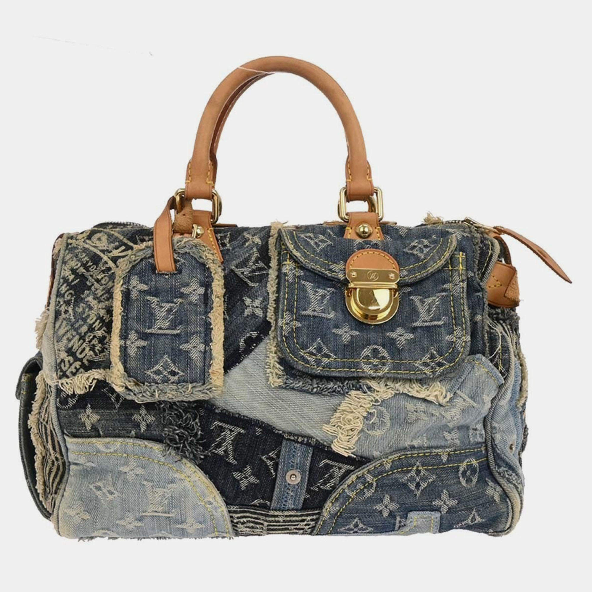 Pre Owned Louis Vuitton Blue Monogram Denim Patchwork Speedy 30