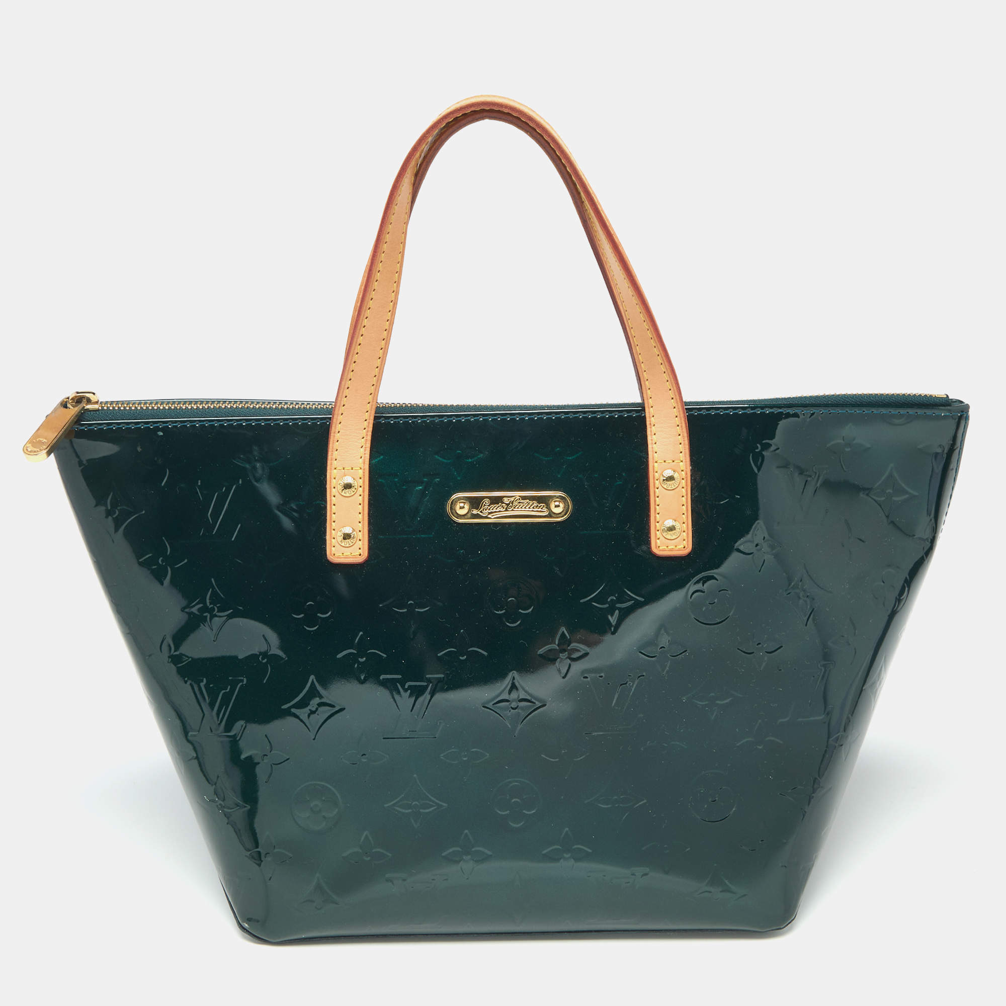 Pre Owned Louis Vuitton Green Monogram Vernis Bellevue PM Bag