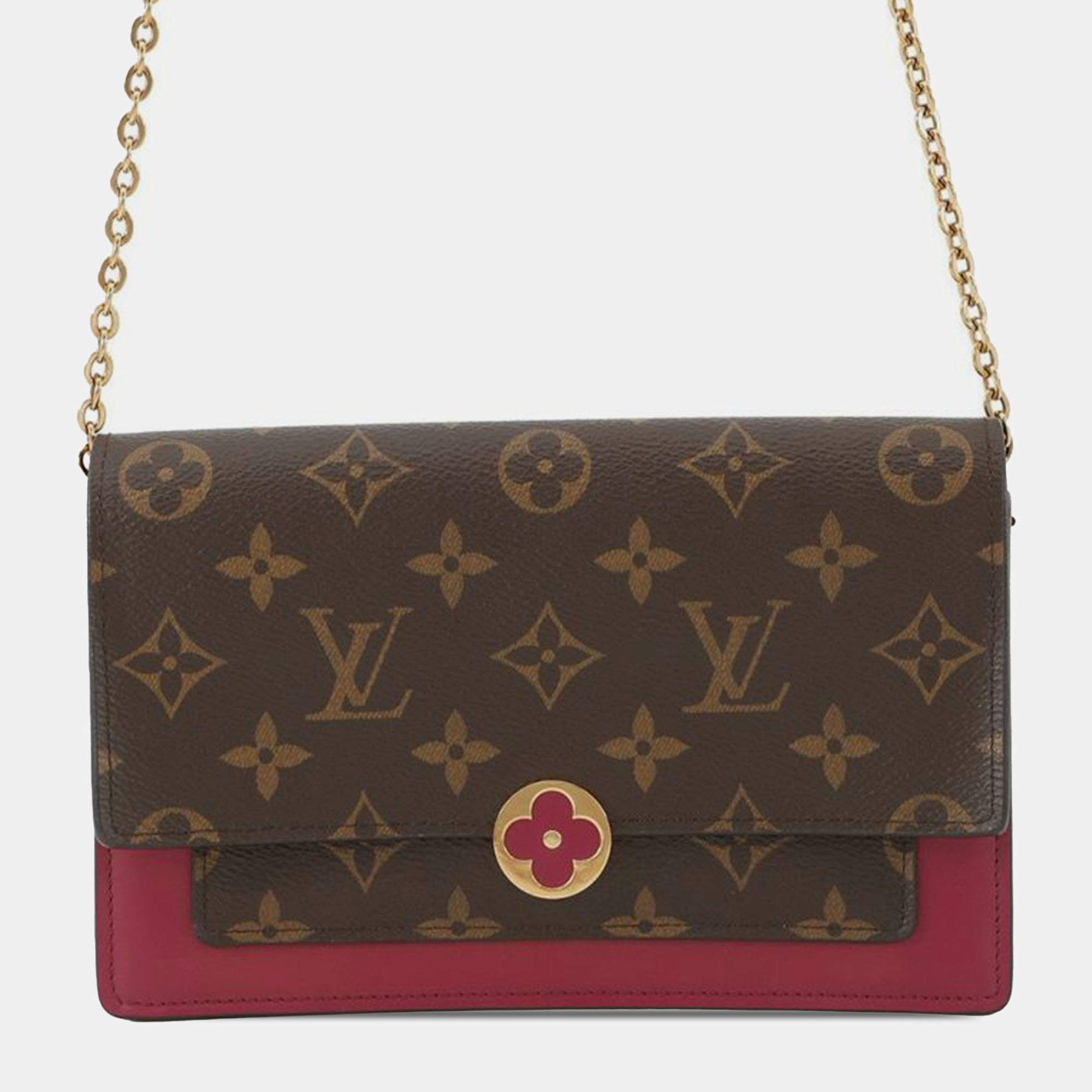 Pre Owned Louis Vuitton Brown Monogram Flore Wallet On Chain