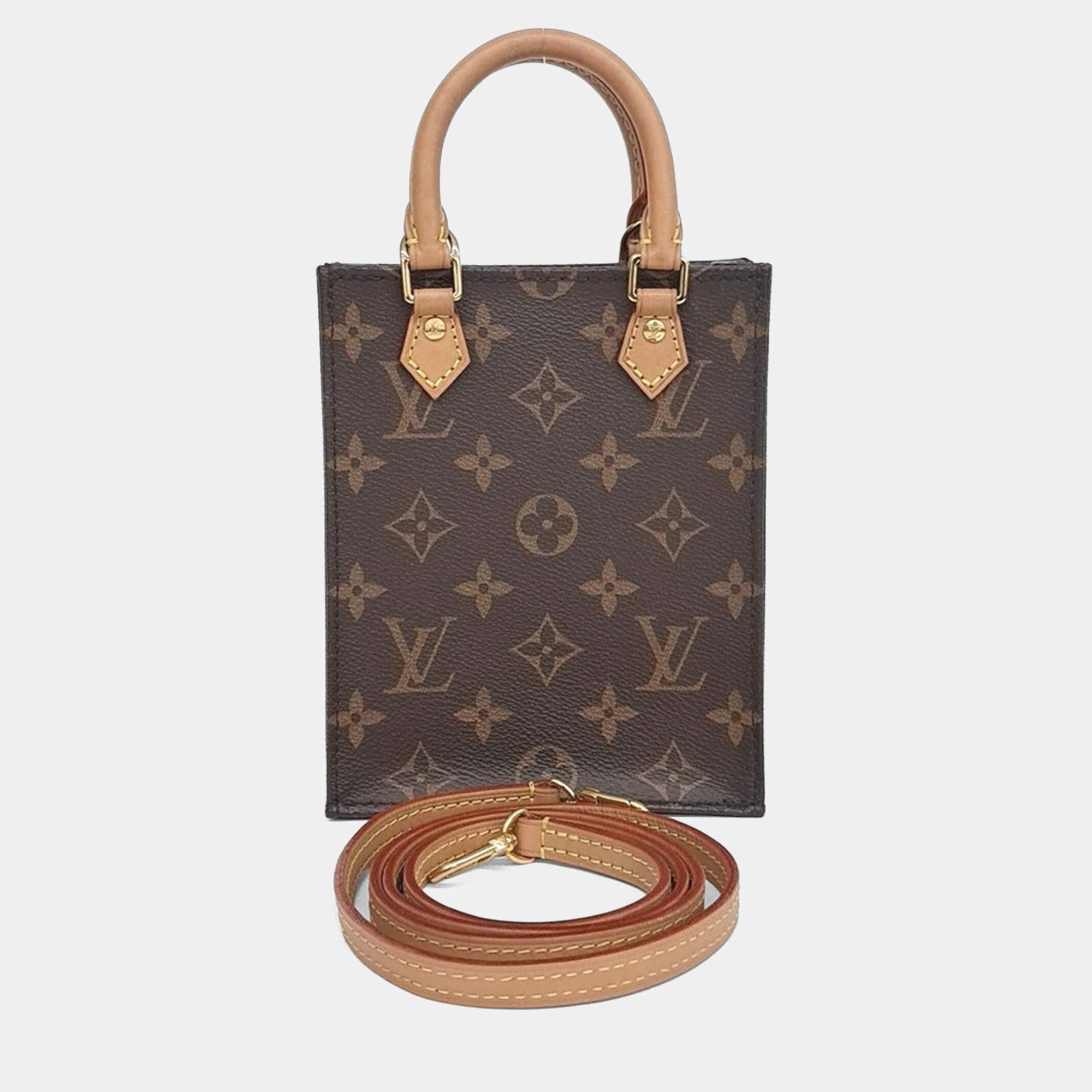 Pre Owned Louis Vuitton Black/Brown Coated Canvas Monogram Petit Sac Pla