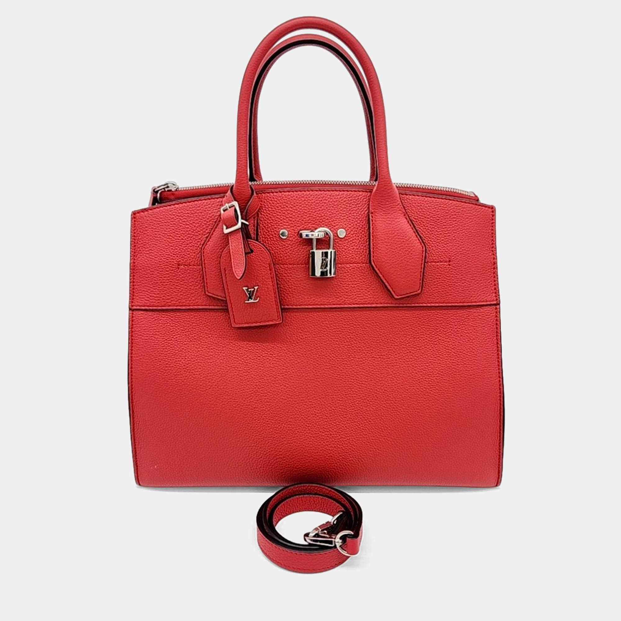 Pre Owned Louis Vuitton Red Leather City Steamer MM
