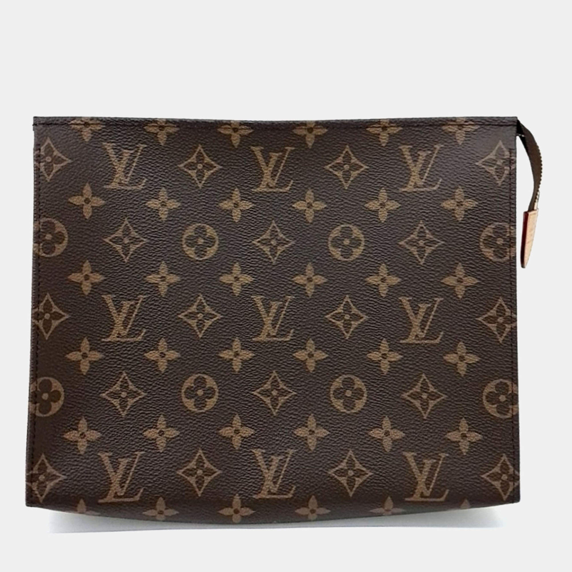 Pre Owned Louis Vuitton Brown Coated Canvas Monogram Pochette Toilette 26