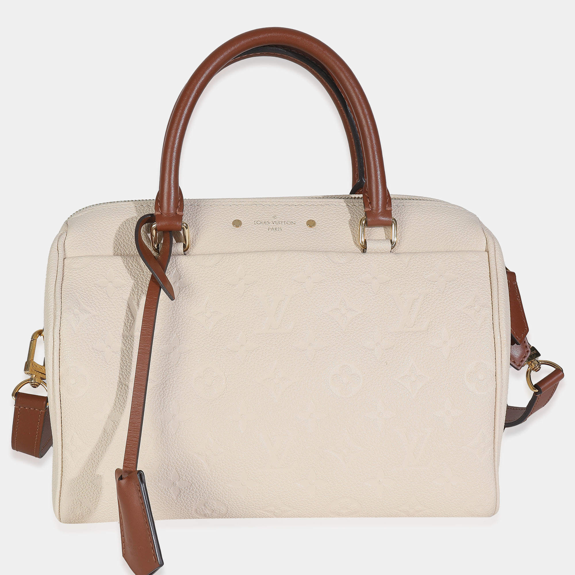 Pre Owned Louis Vuitton Cream Empreinte Caramel Calfskin Speedy Bandouliere 25 NM