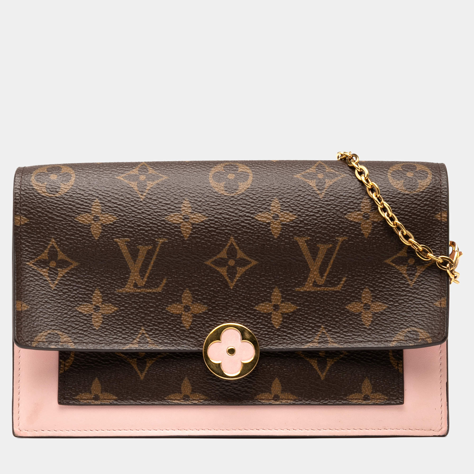 Pre Owned Louis Vuitton Brown Monogram Flore Wallet On Chain