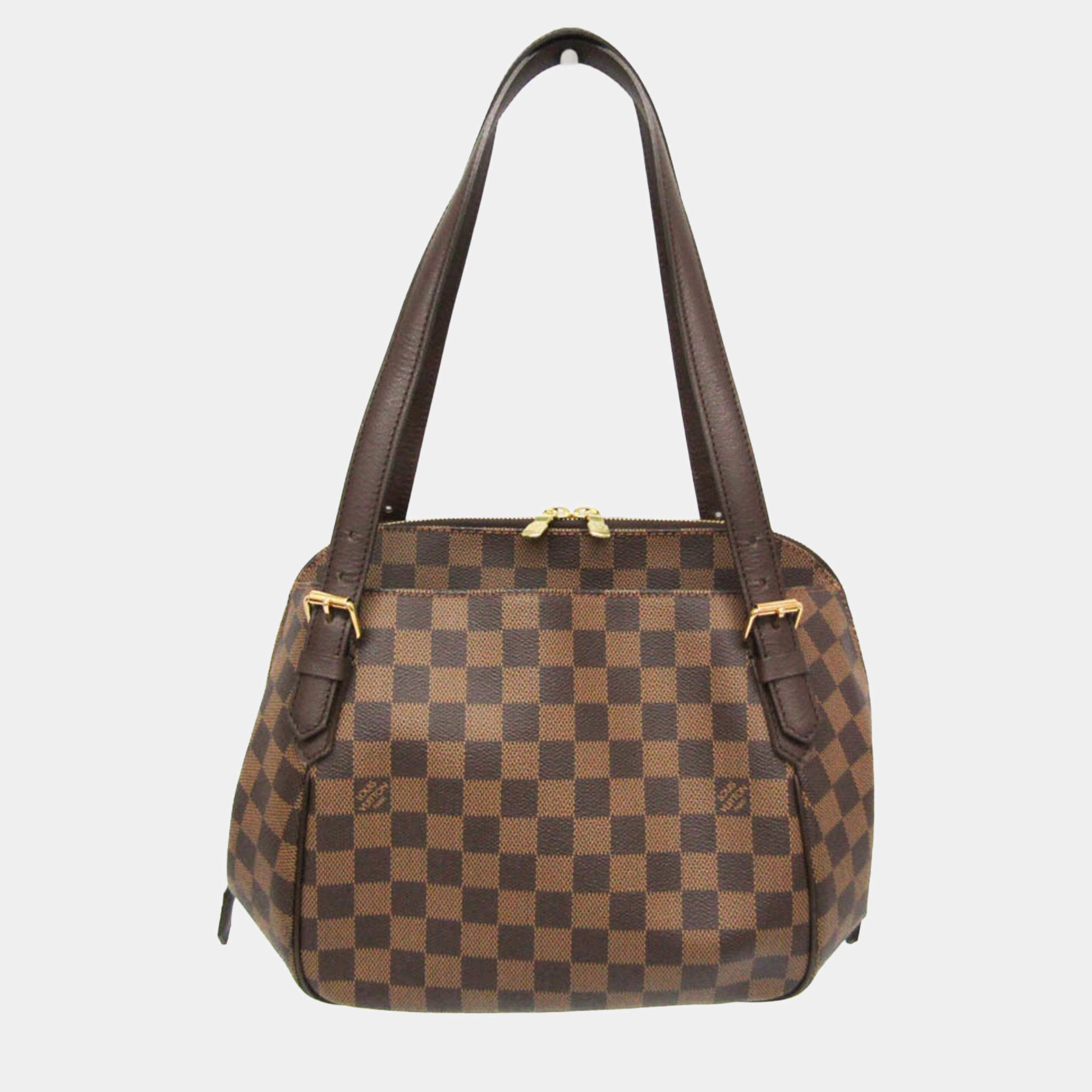Pre Owned Louis Vuitton Damier Belem MM Shoulder Bag Brown Ebene