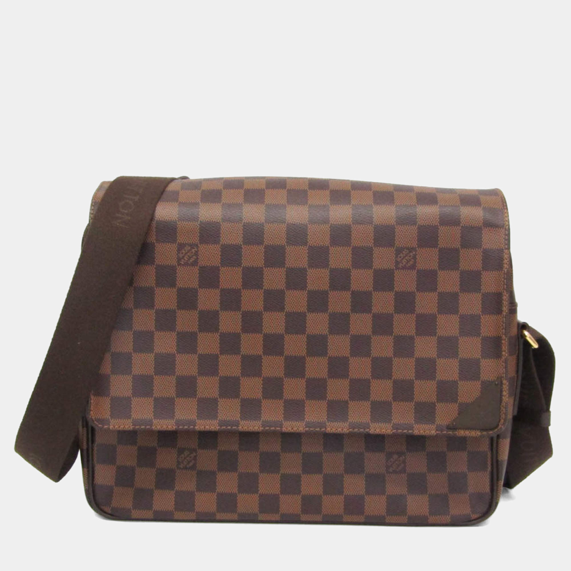 Pre Owned Louis Vuitton Damier Shelton MM Shoulder Bag Brown Ebene