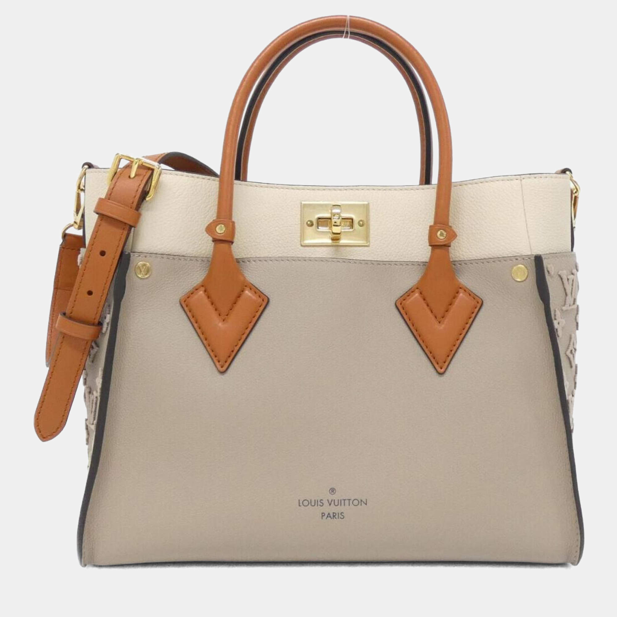 Pre Owned Louis Vuitton On My Side Beige Calf Leather MM Handbag