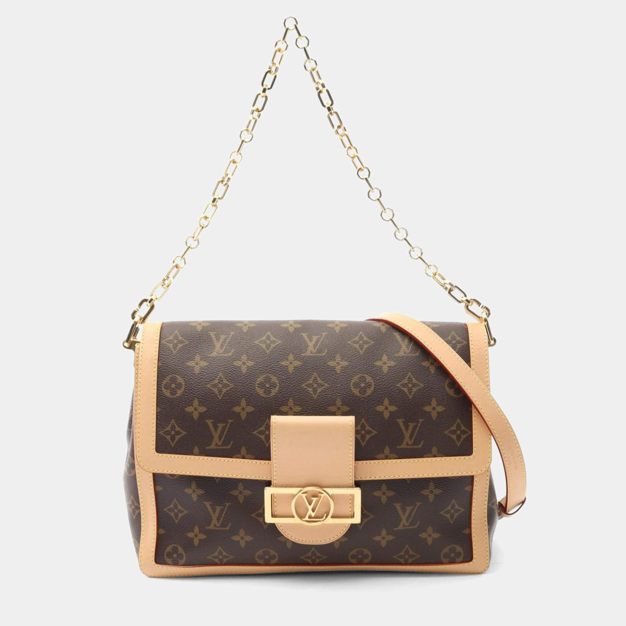 Pre Owned Louis Vuitton Dauphine Soft GM Shoulder Bag In Monogram Leather Brown