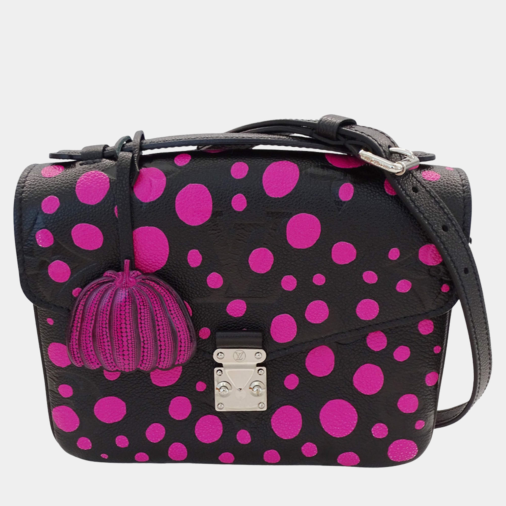 Pre Owned Louis Vuitton Monogram Empreinte Shoulder Bag Metis Mm Black/Pink Pumpkin