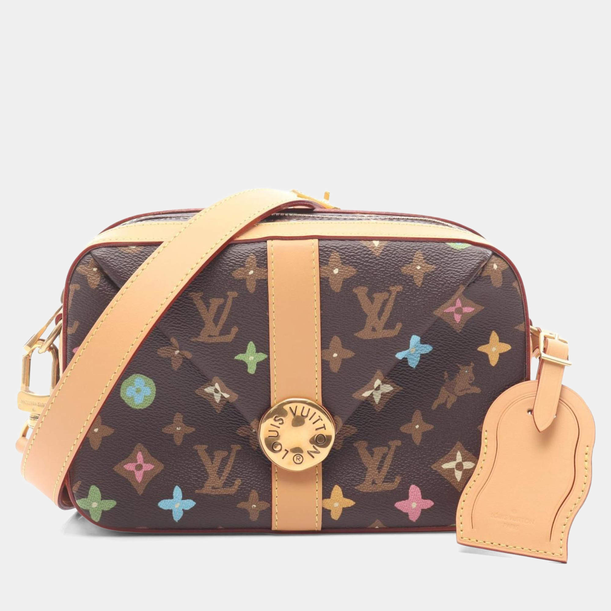Pre Owned Louis Vuitton Envelope Messenger Shoulder Bag Pvc-Coated Canvas And Leather Monogram Brown/Multicolor