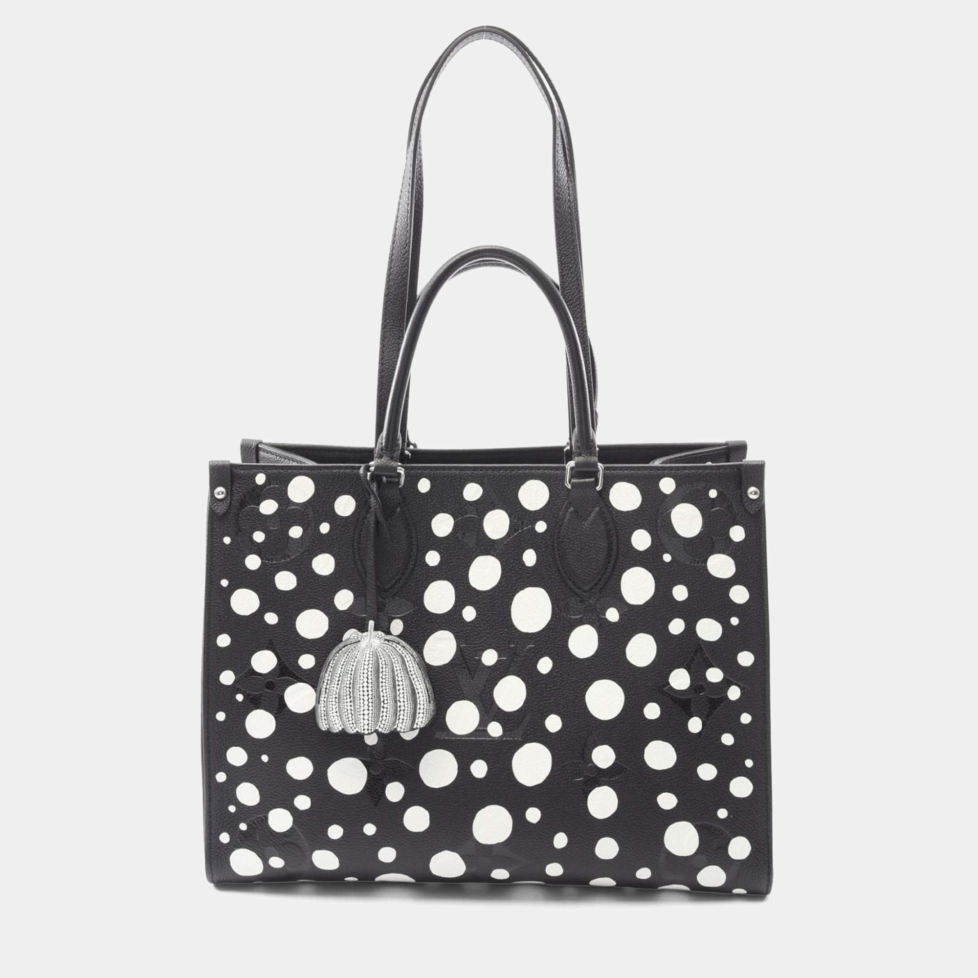 Pre Owned Louis Vuitton X Yayoi Kusama On The Go Mm Tote Bag In Monogram Empreinte Leather Black