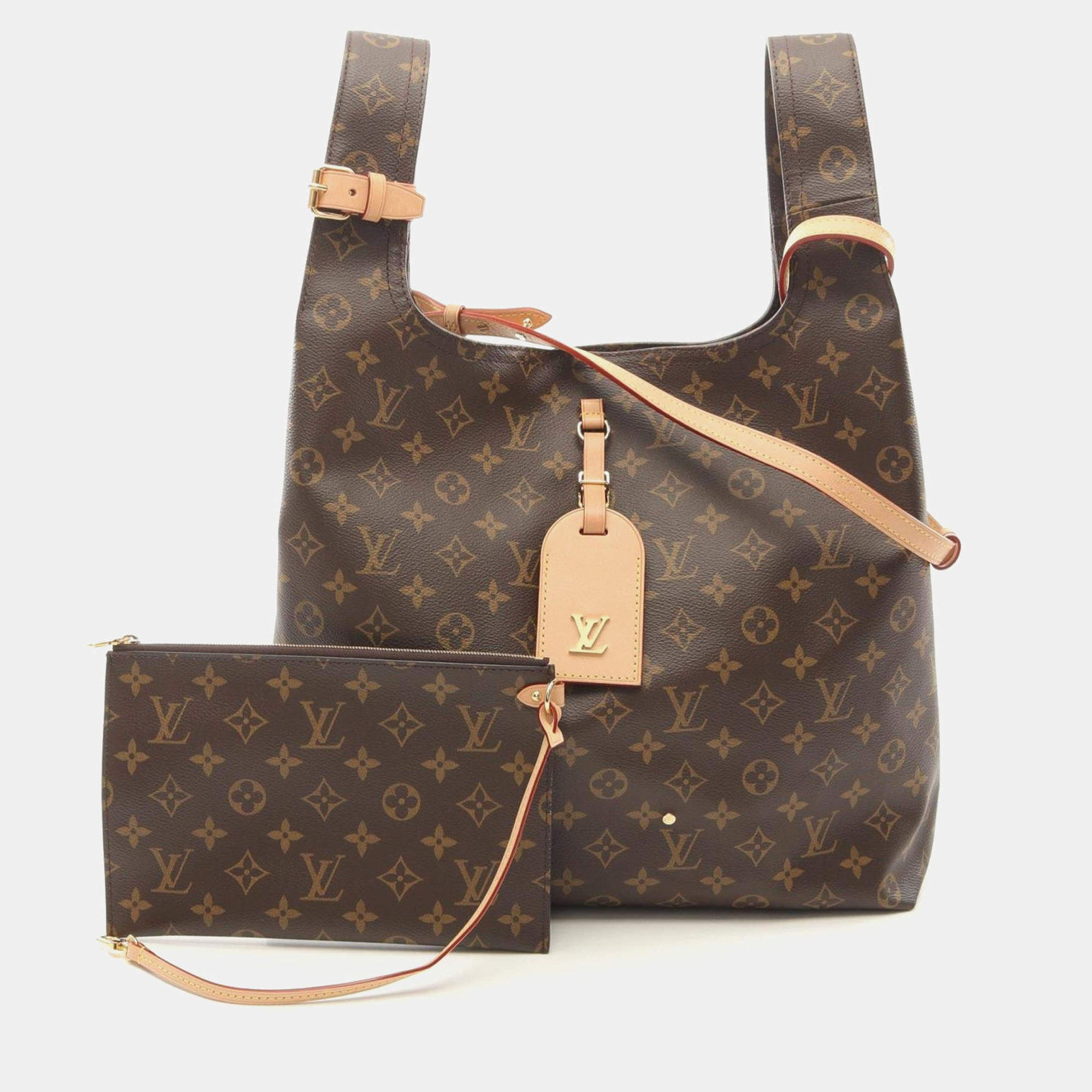 Pre Owned Louis Vuitton Atlantis Gm Handbag Coated Canvas Leather Monogram Brown