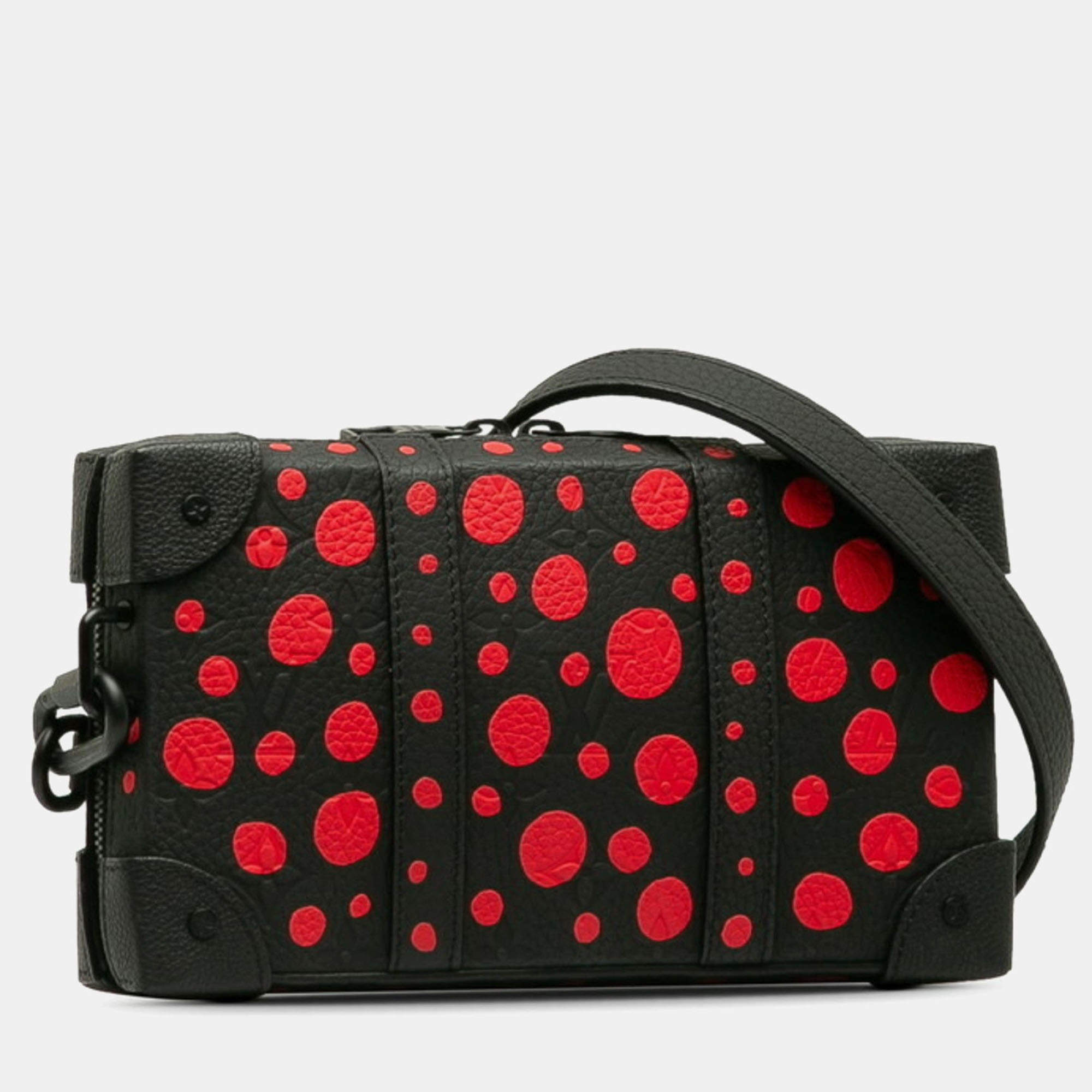 Pre Owned Louis Vuitton X Yayoi Kusama Monogram Dot Soft Trunk Wallet Lv Shoulder Bag Black Red Leather