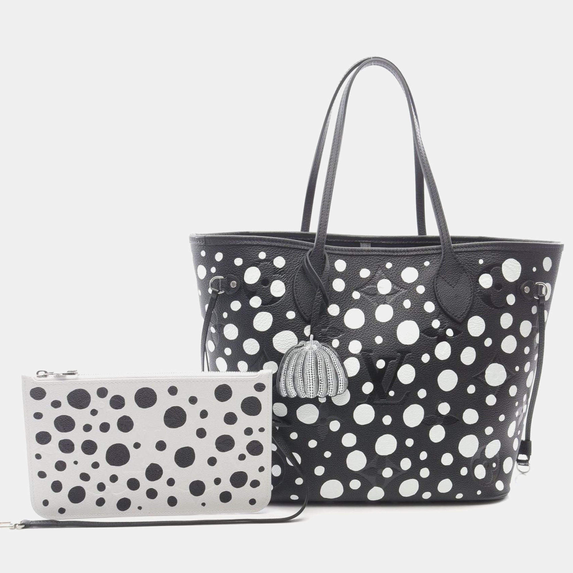 Pre Owned Louis Vuitton X Yayoi Kusama Neverfull Mm Tote Bag In Monogram Empreinte Leather Black And White With Infinity Dots