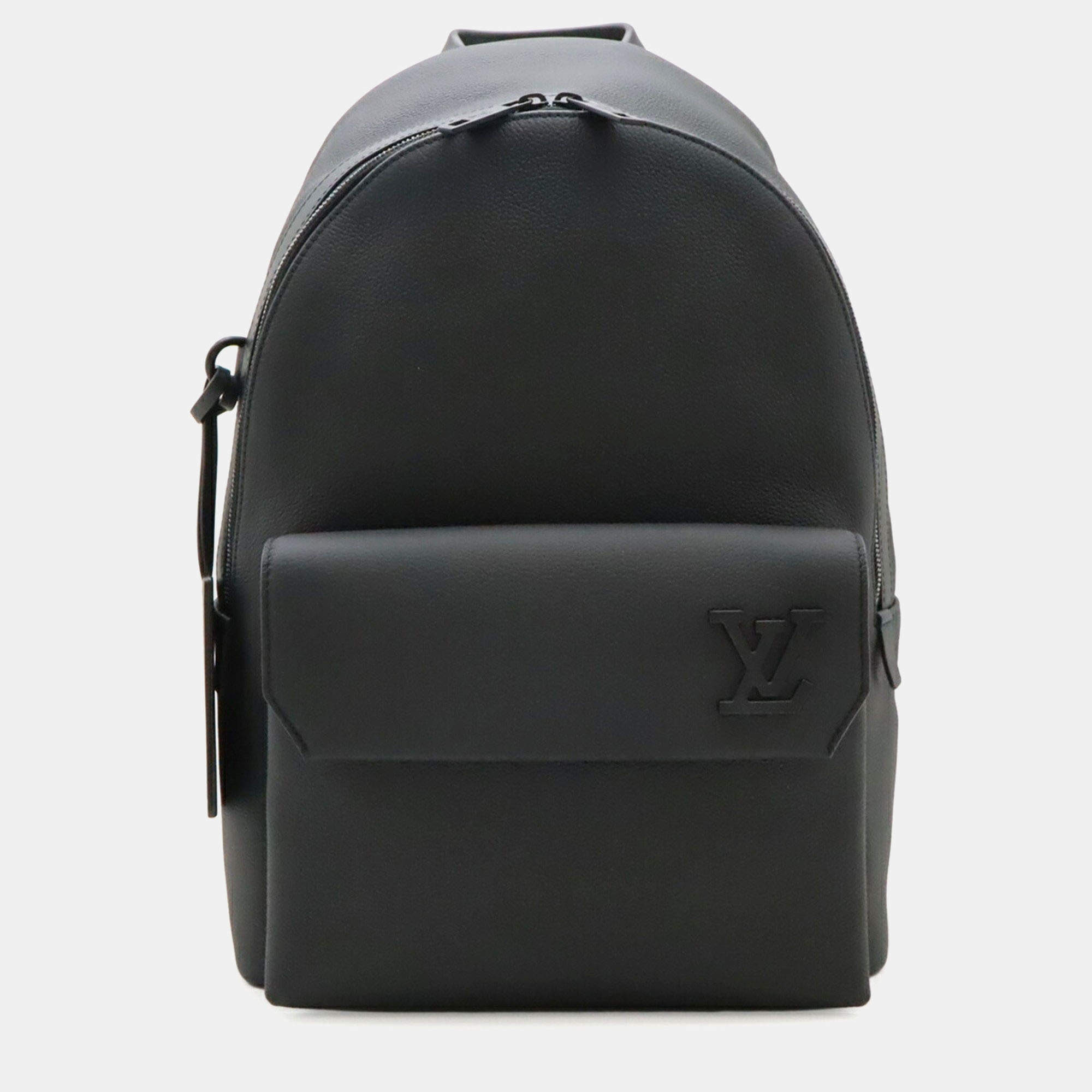 Pre Owned Louis Vuitton Lv Aerogram Takeoff Backpack Leather Noir Black