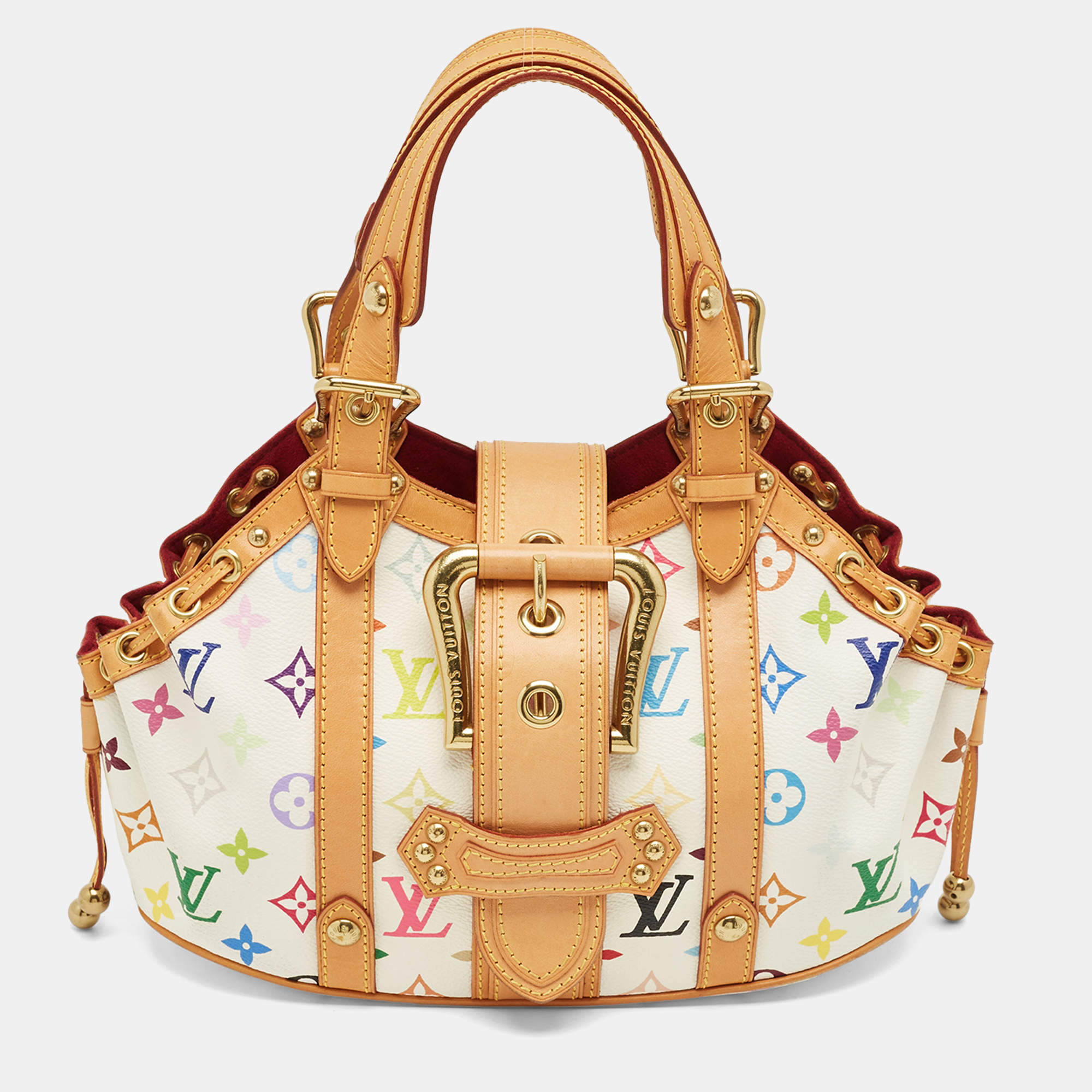 Pre Owned Louis Vuitton White Monogram Multicolore Canvas Theda GM Bag