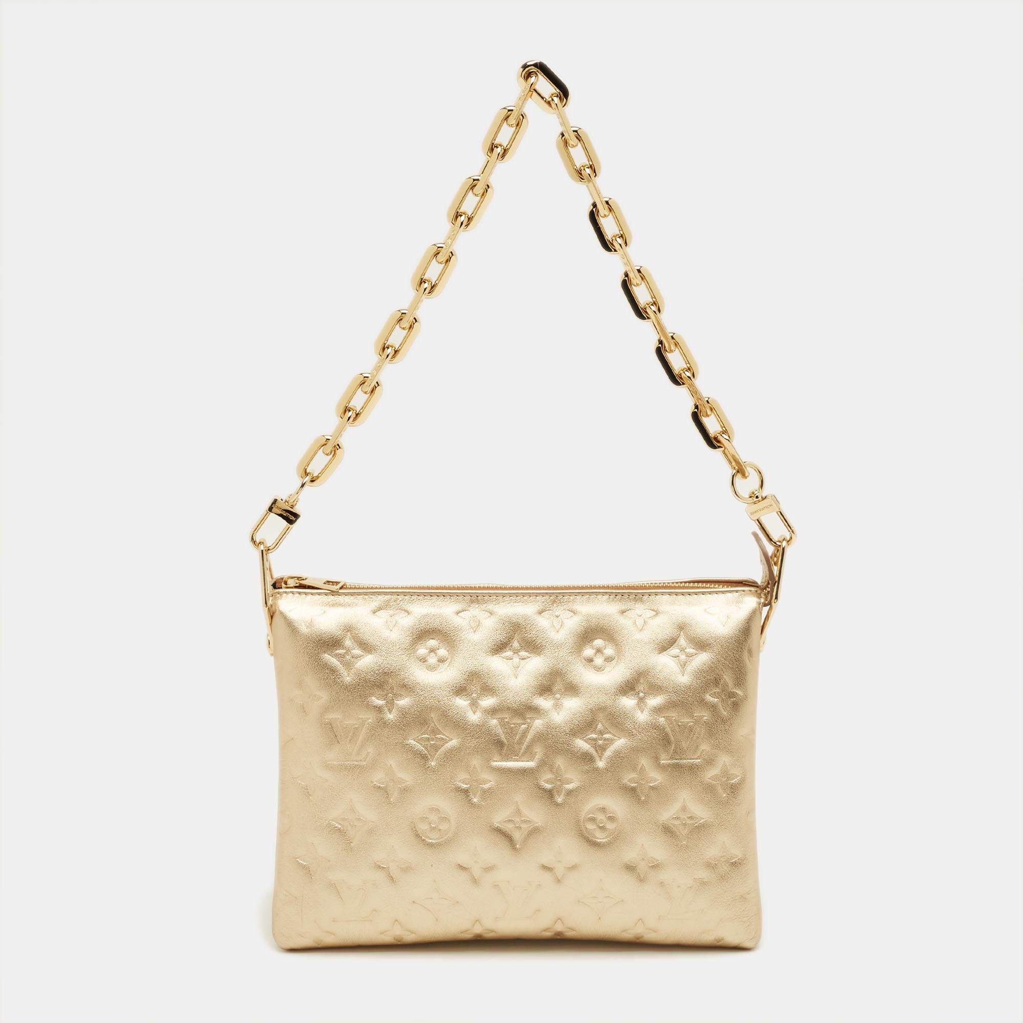 Pre Owned Louis Vuitton Gold Monogram Embossed Leather Coussin PM Bag