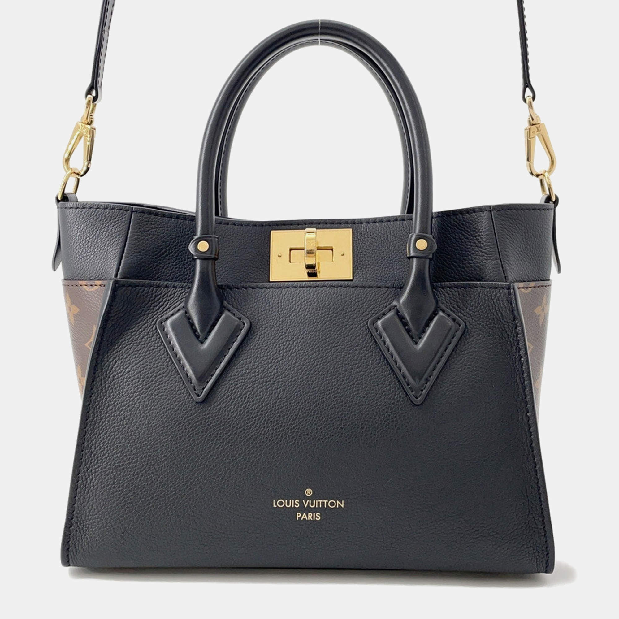 مملوكة مسبقًا Louis Vuitton On My Side PM Black, Brown Calfskin Leather Top Handle Bag