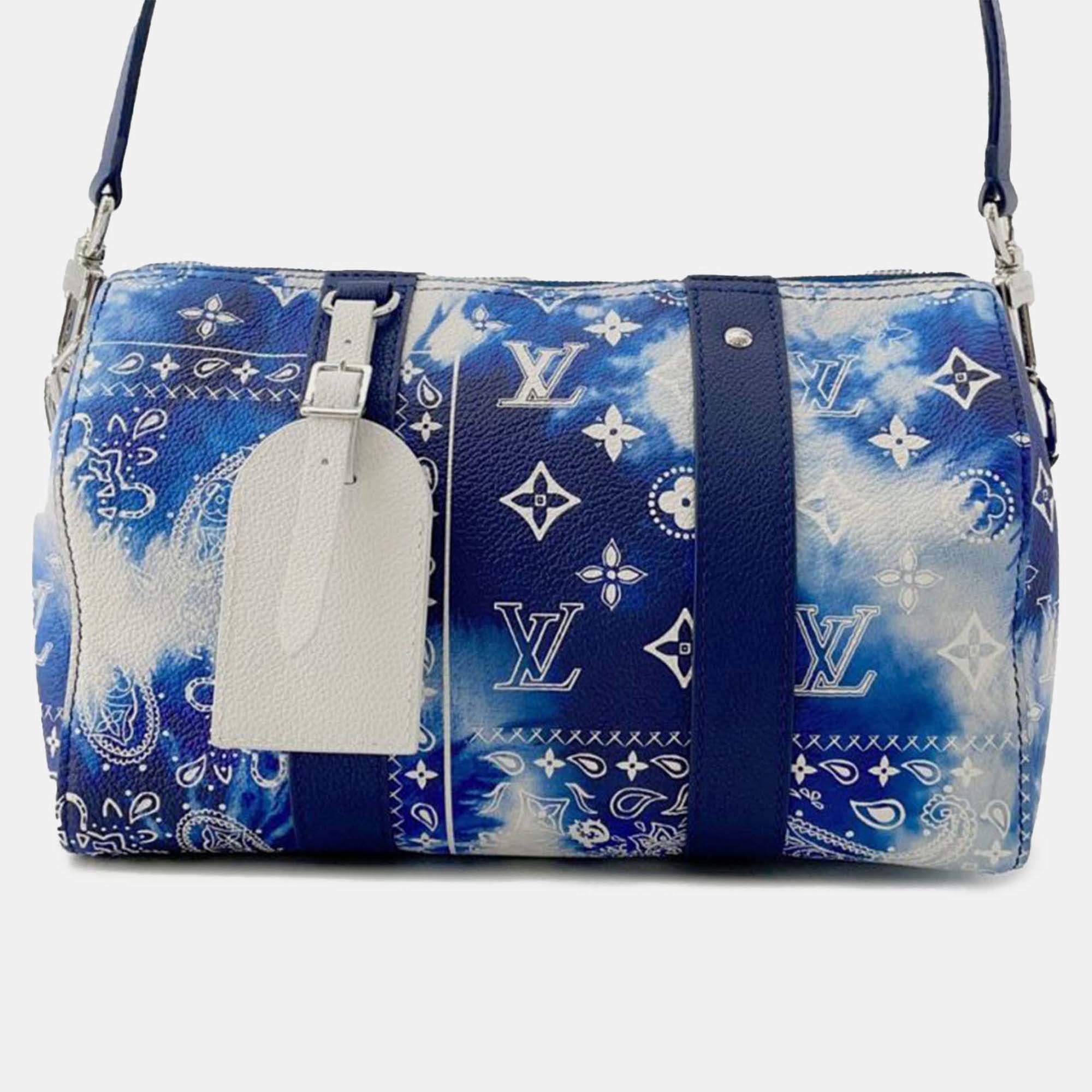 Pre Owned Louis Vuitton Blue Monogram Bandana City Keepall