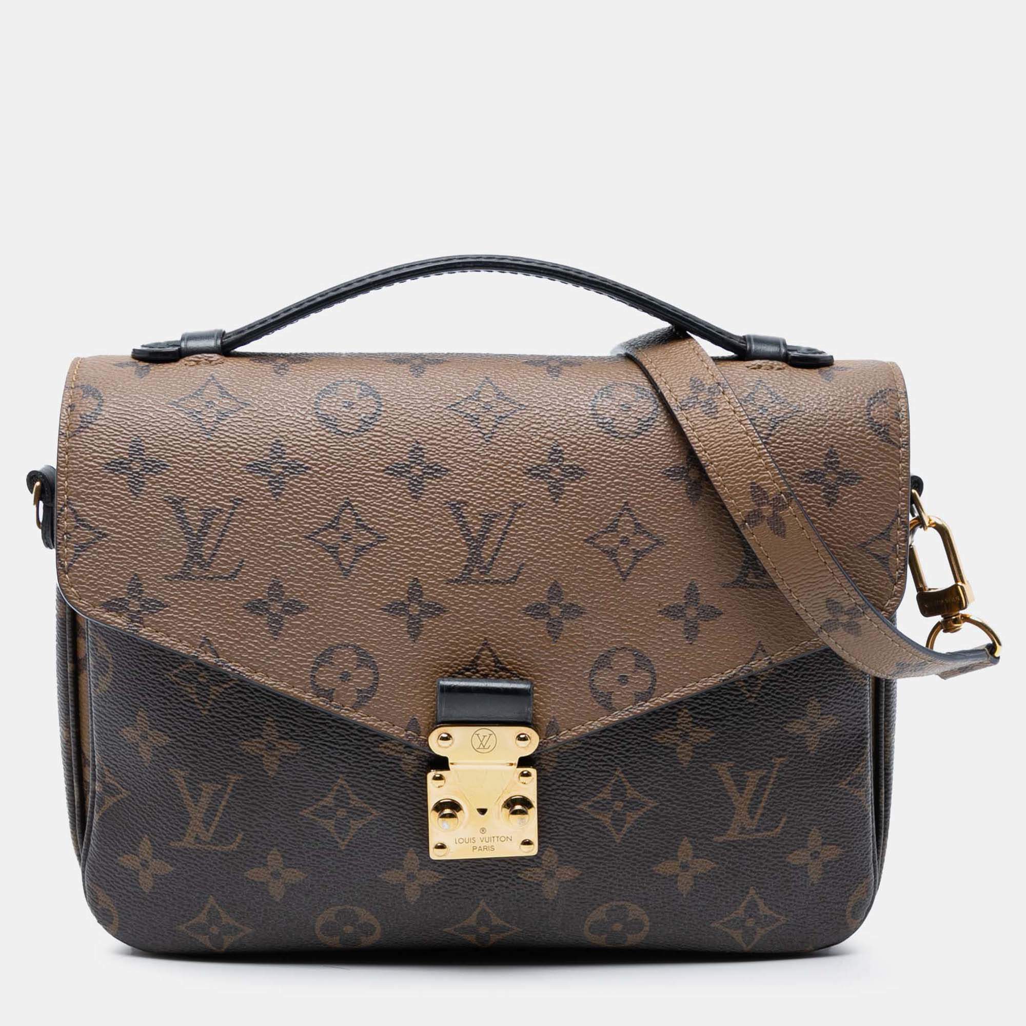 Pre Owned Louis Vuitton Brown Monogram Reverse Pochette Metis