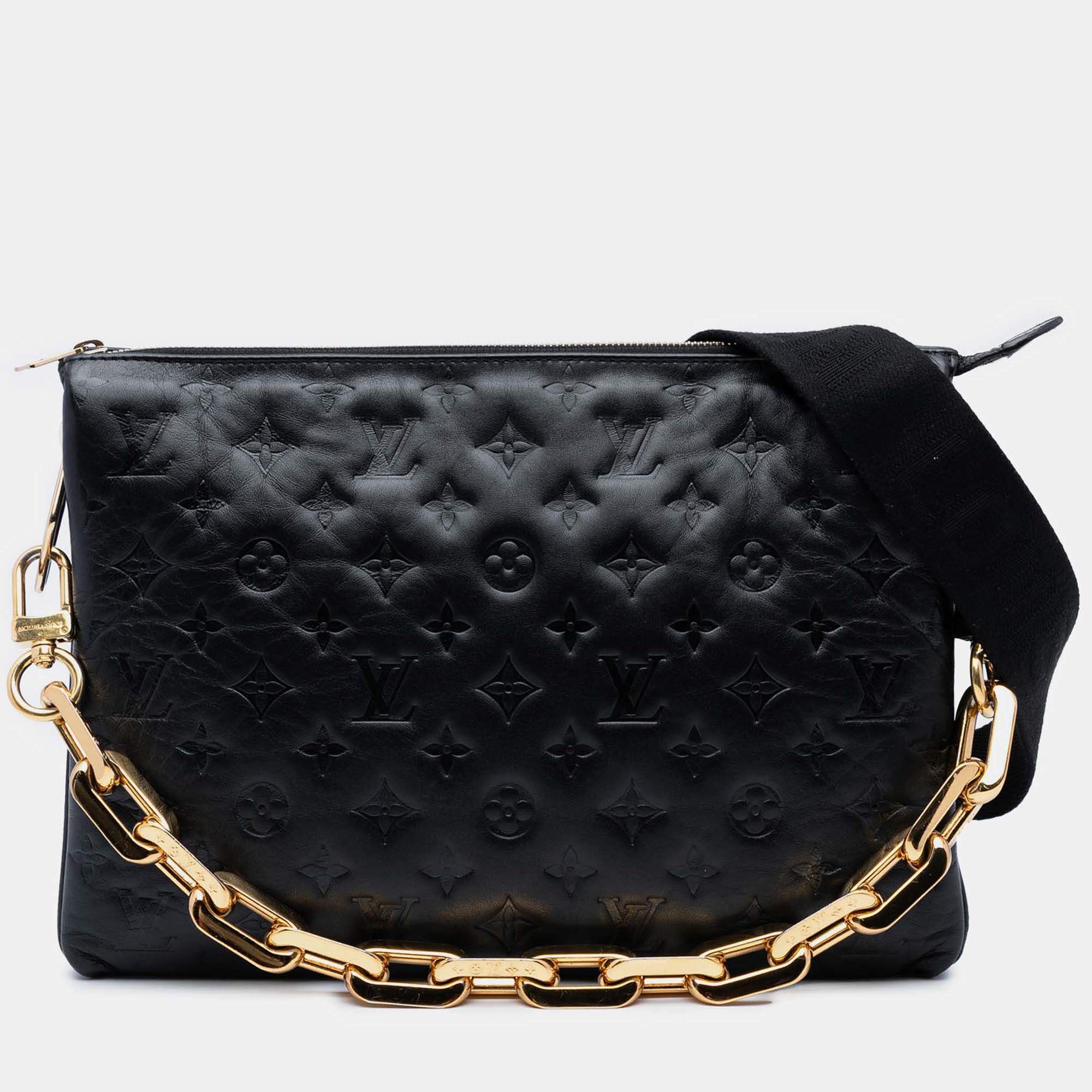 Pre Owned Louis Vuitton Black Monogram Embossed Puffy Lambskin Coussin MM