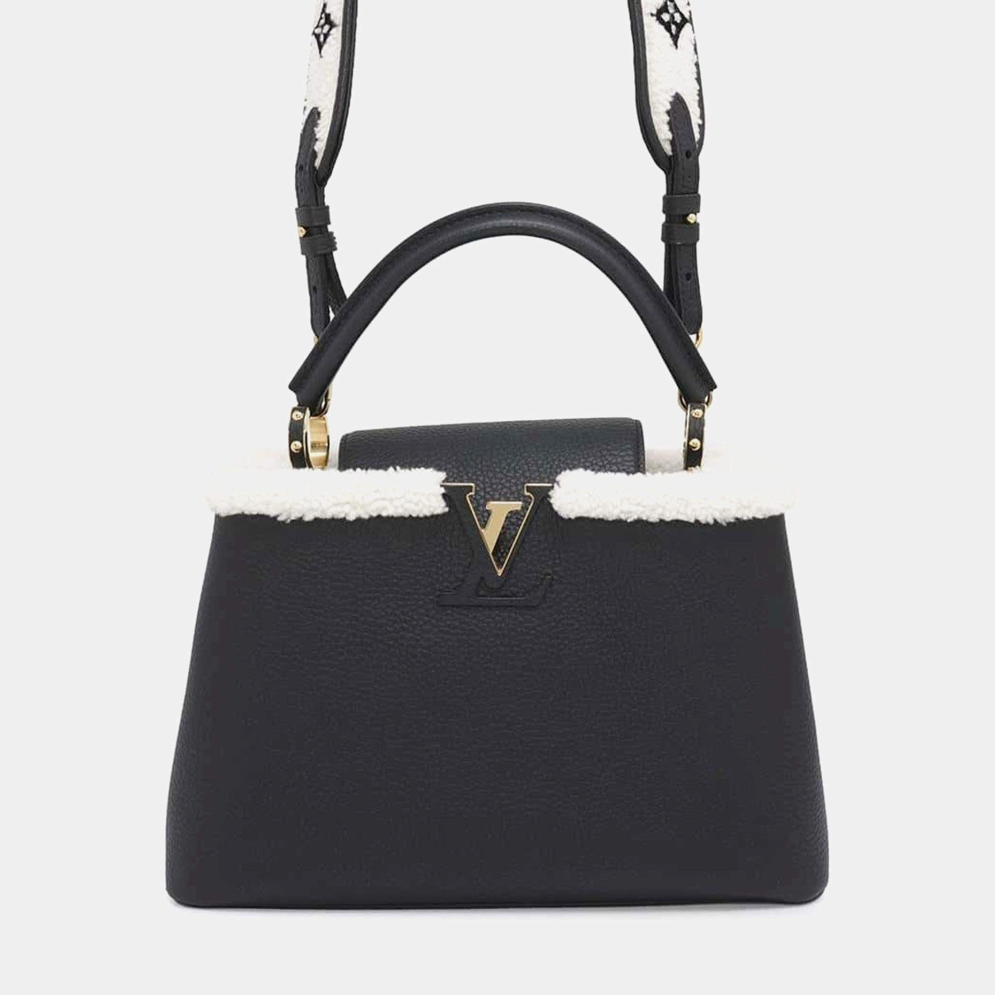 Pre Owned Louis Vuitton Handbag Taurillon Leather Shearling Capucines MM Black